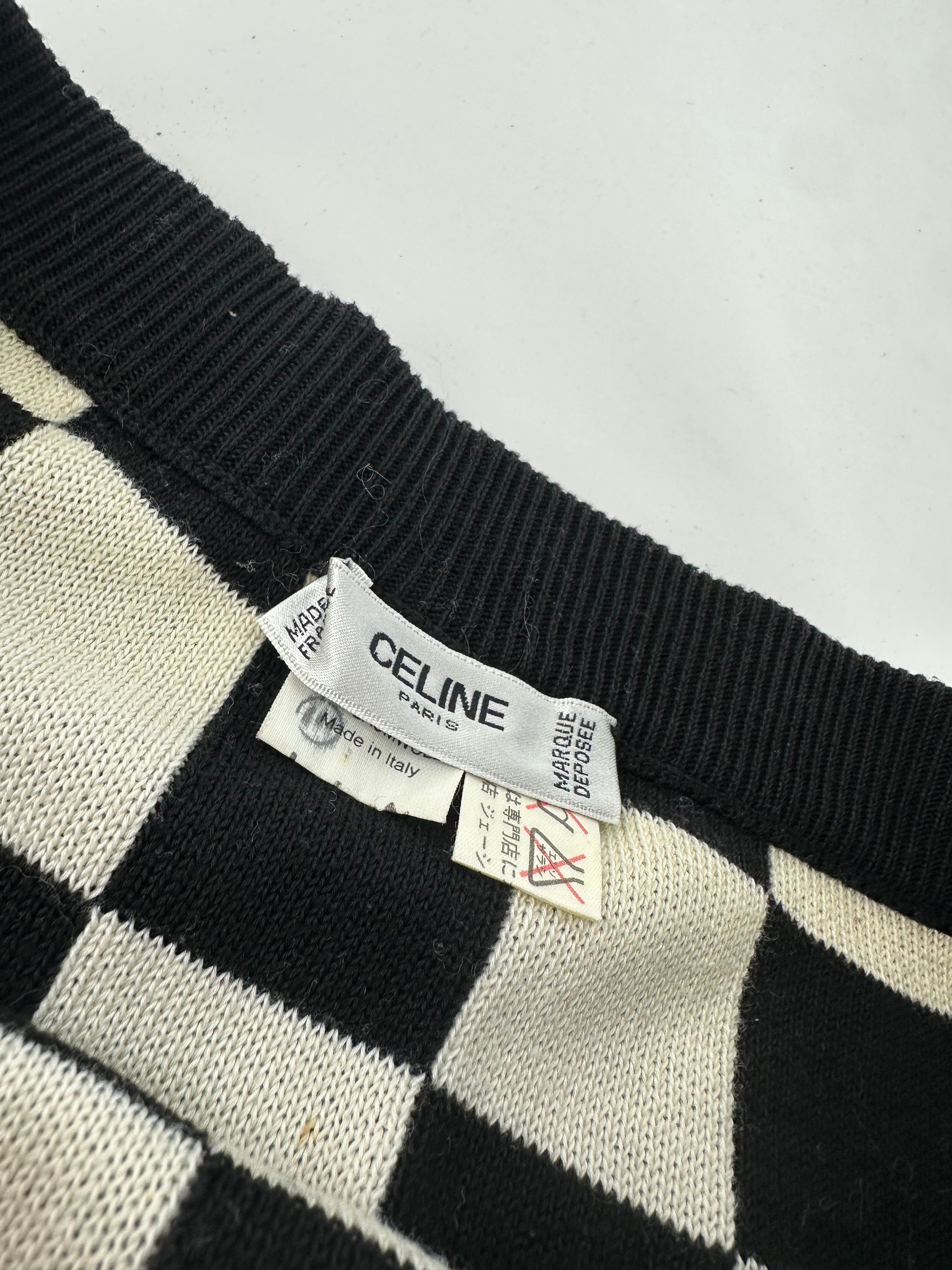 Celine Vintage Paris Chess Emblossed Skirt Black White 40/L Size 34" / US 12 / IT 48 - 9 Thumbnail