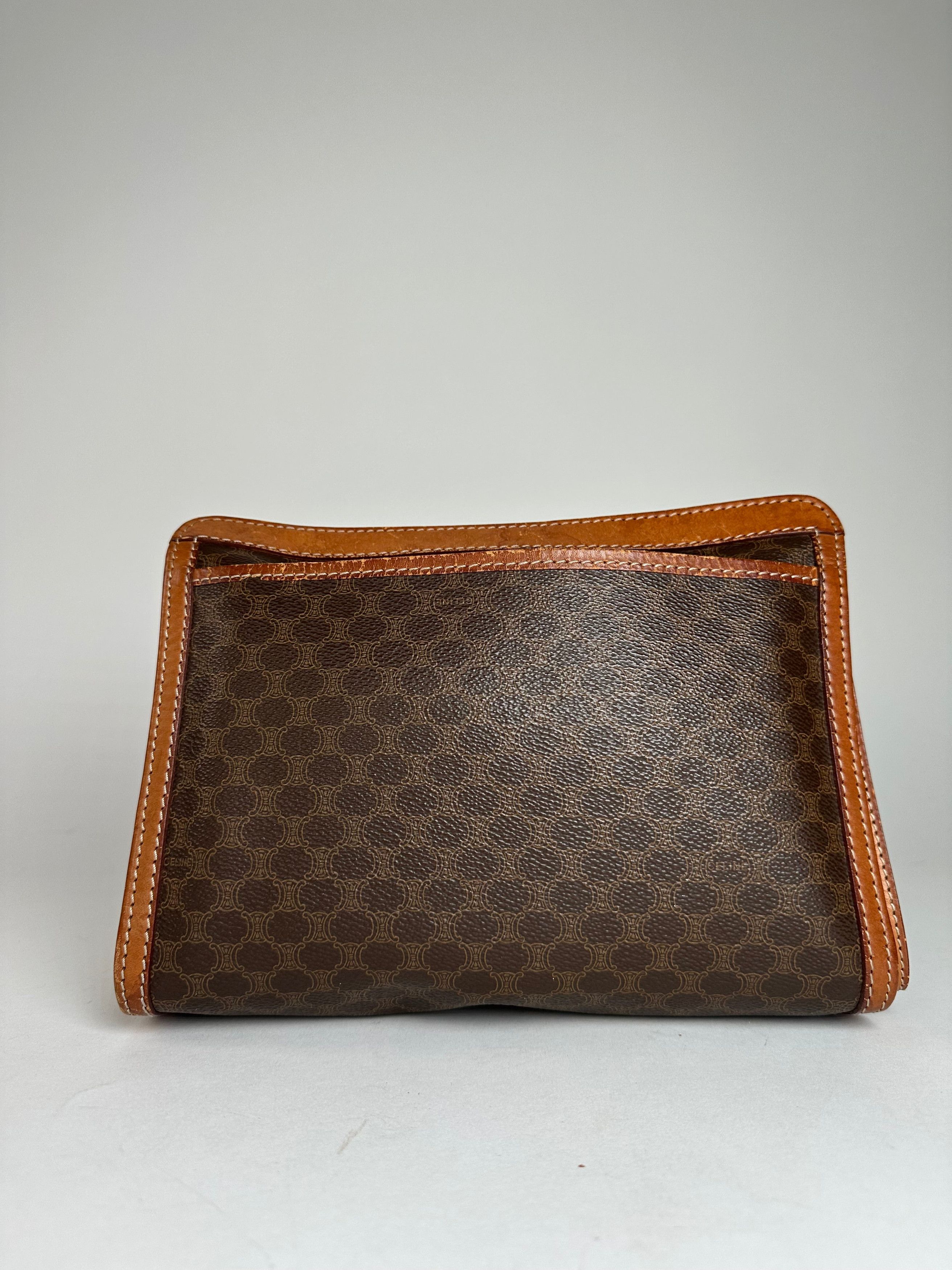 Celine Vintage Paris Triomphe Monogram Leather Clutch Brown Size ONE SIZE - 9 Thumbnail