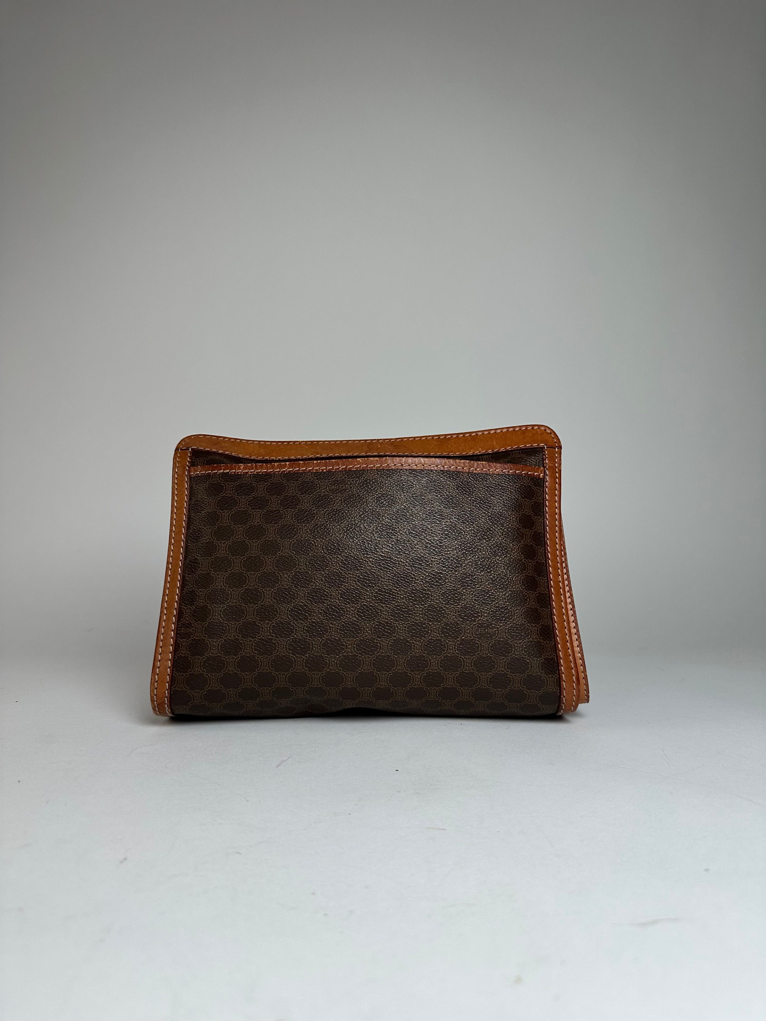 Celine Vintage Paris Triomphe Monogram Leather Clutch Brown Size ONE SIZE - 2 Thumbnail