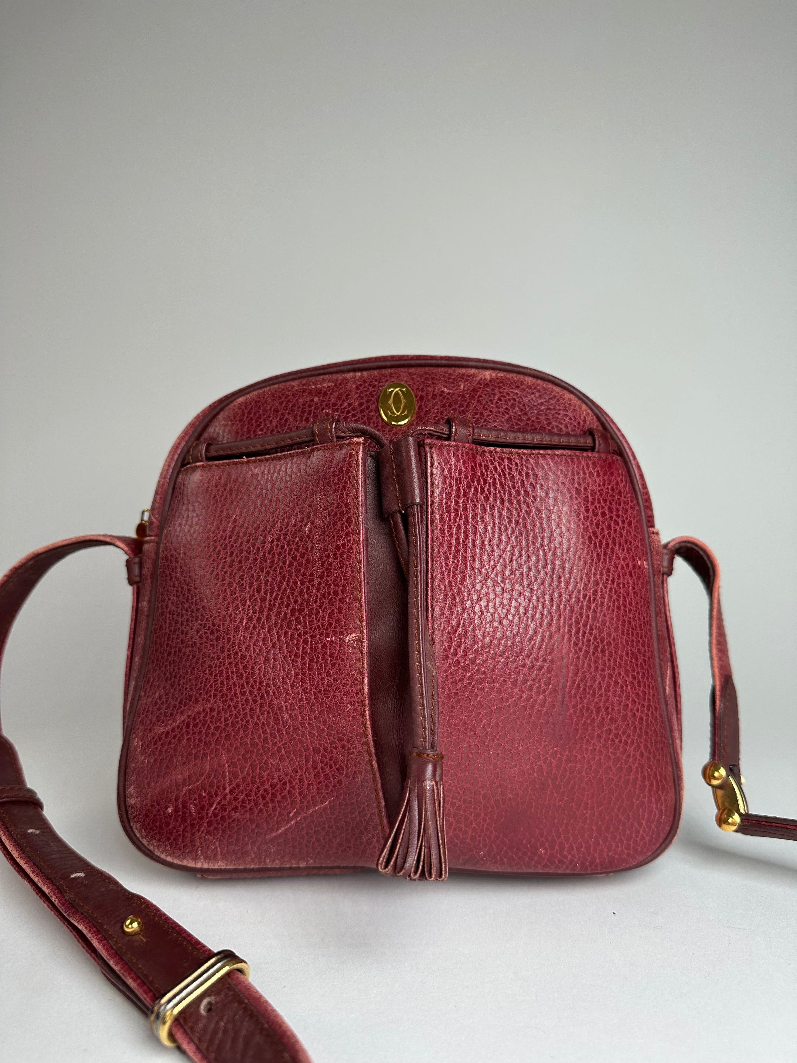 Cartier Vintage Leather Shoulder Bag Dark Red Size ONE SIZE - 14 Thumbnail