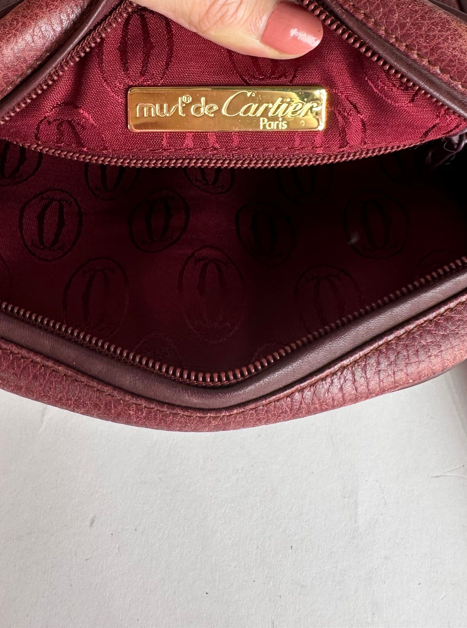 Cartier Vintage Leather Shoulder Bag Dark Red Size ONE SIZE - 8 Thumbnail