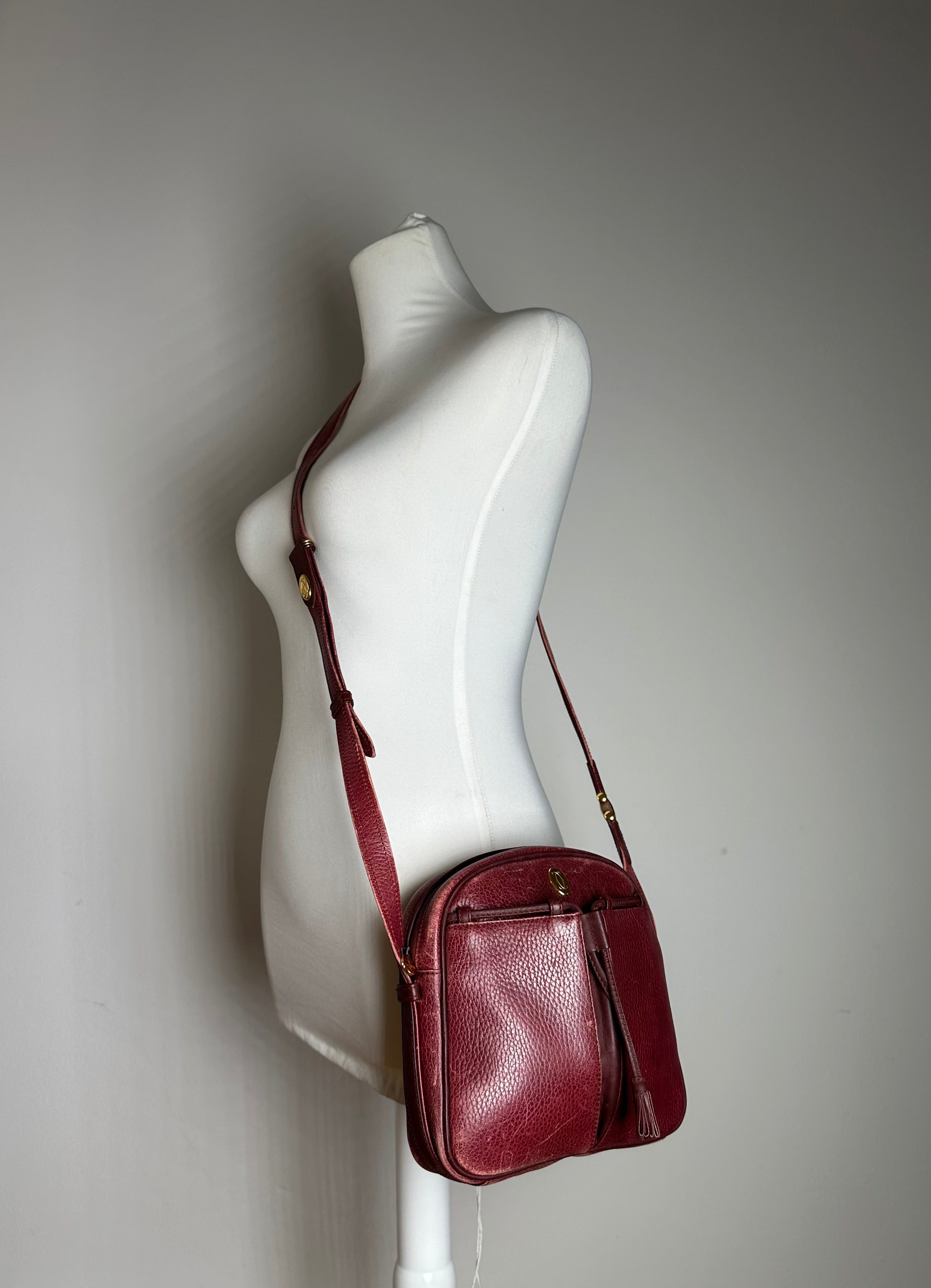 Cartier Vintage Leather Shoulder Bag Dark Red Size ONE SIZE - 12 Thumbnail