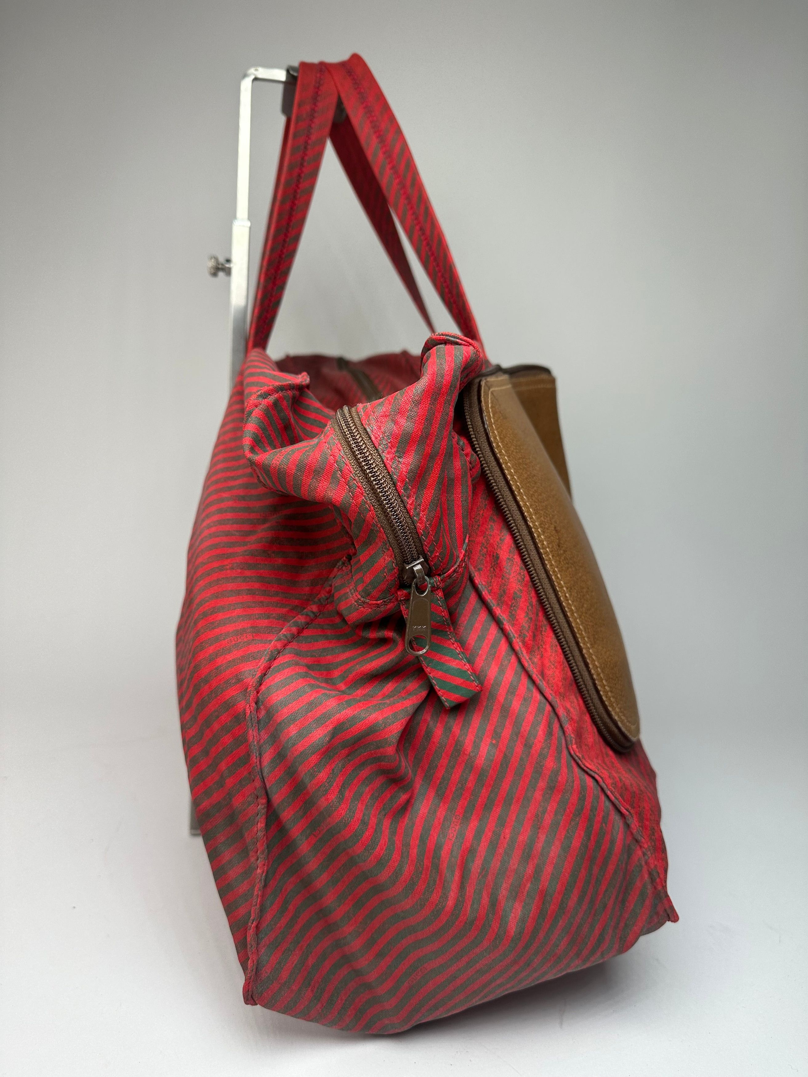 Gucci Vintage 2Way Leather Canvas Tote Bag Red Brown Size ONE SIZE - 9 Thumbnail
