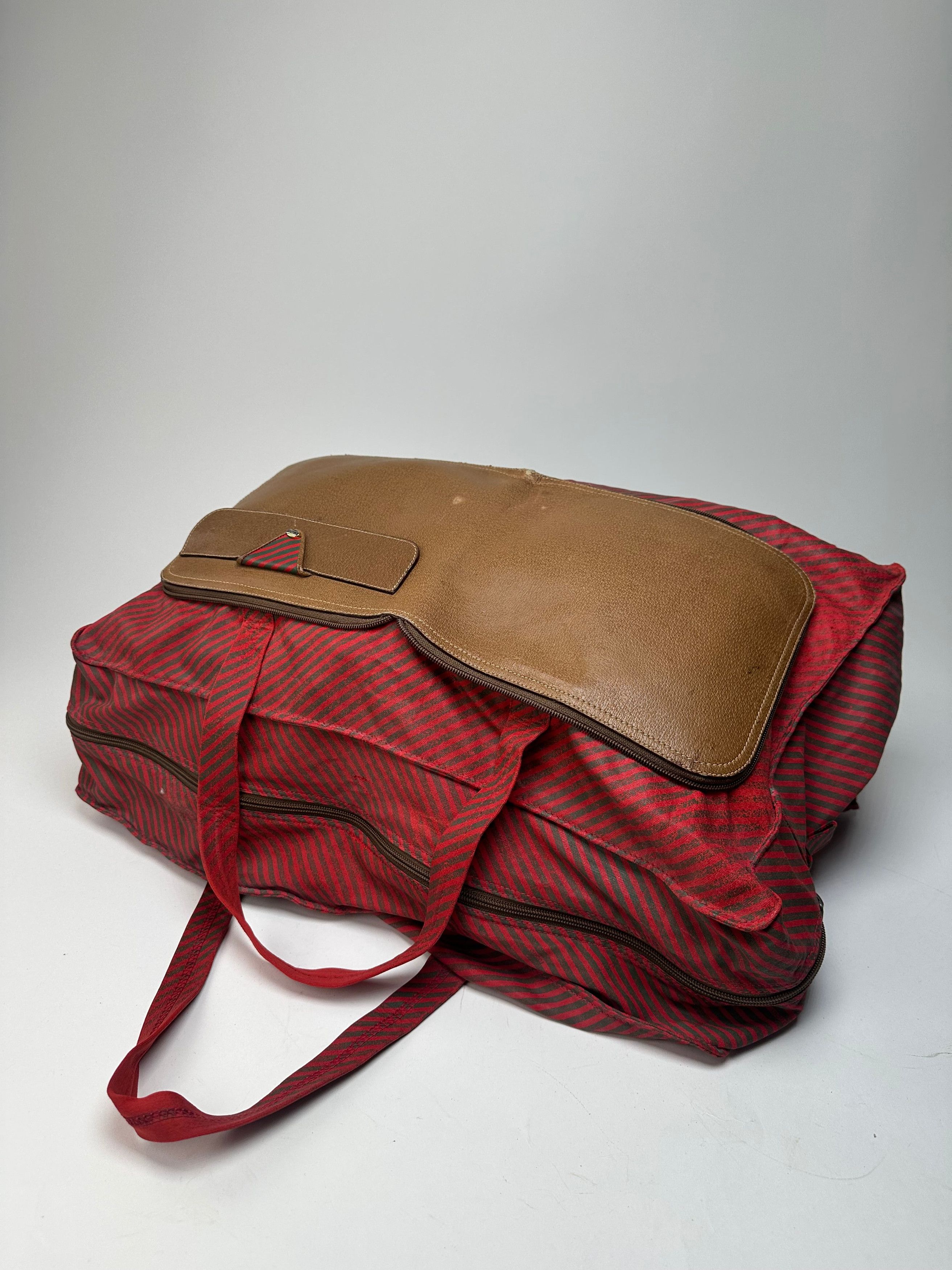 Gucci Vintage 2Way Leather Canvas Tote Bag Red Brown Size ONE SIZE - 12 Thumbnail
