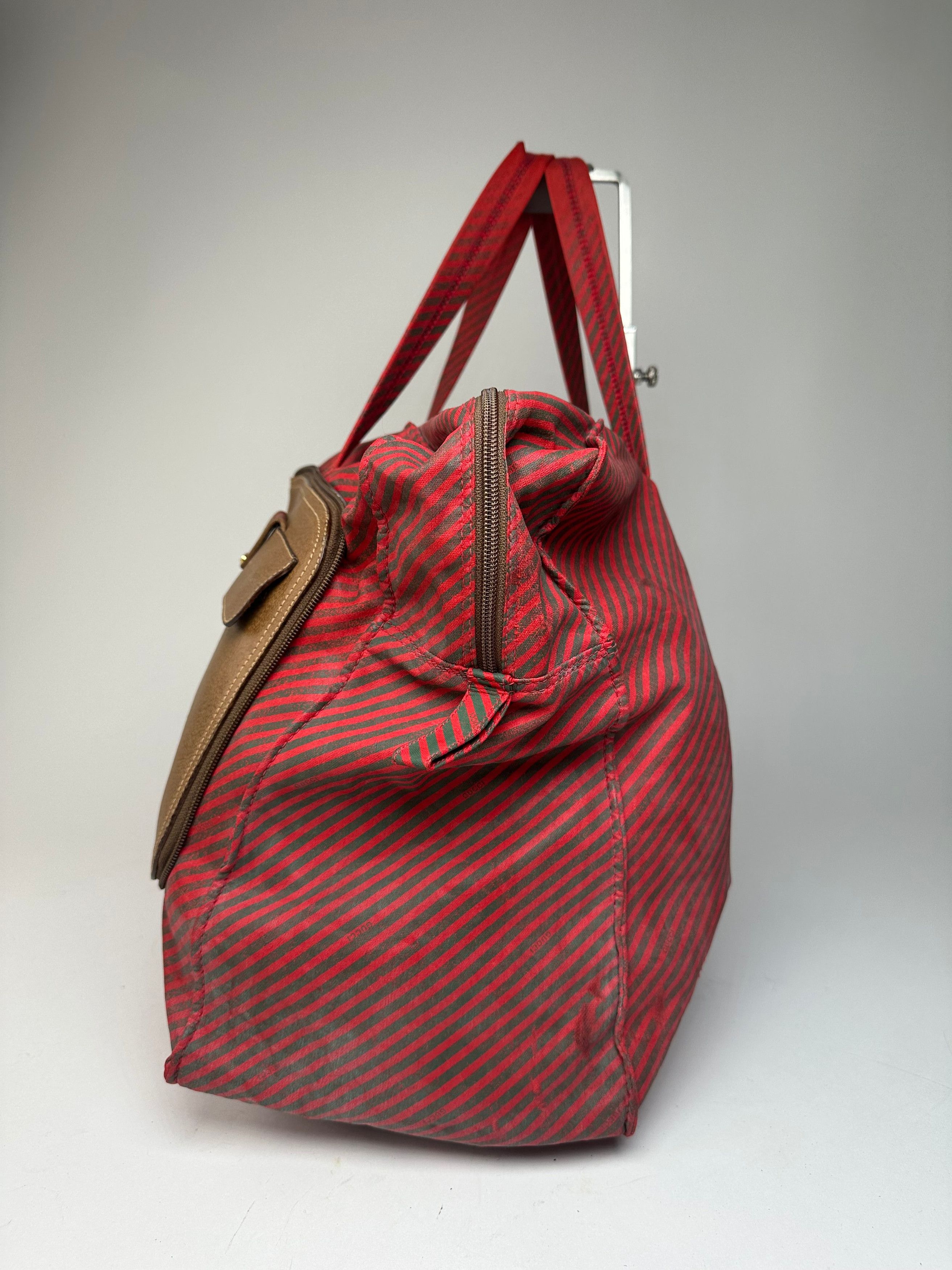 Gucci Vintage 2Way Leather Canvas Tote Bag Red Brown Size ONE SIZE - 11 Thumbnail