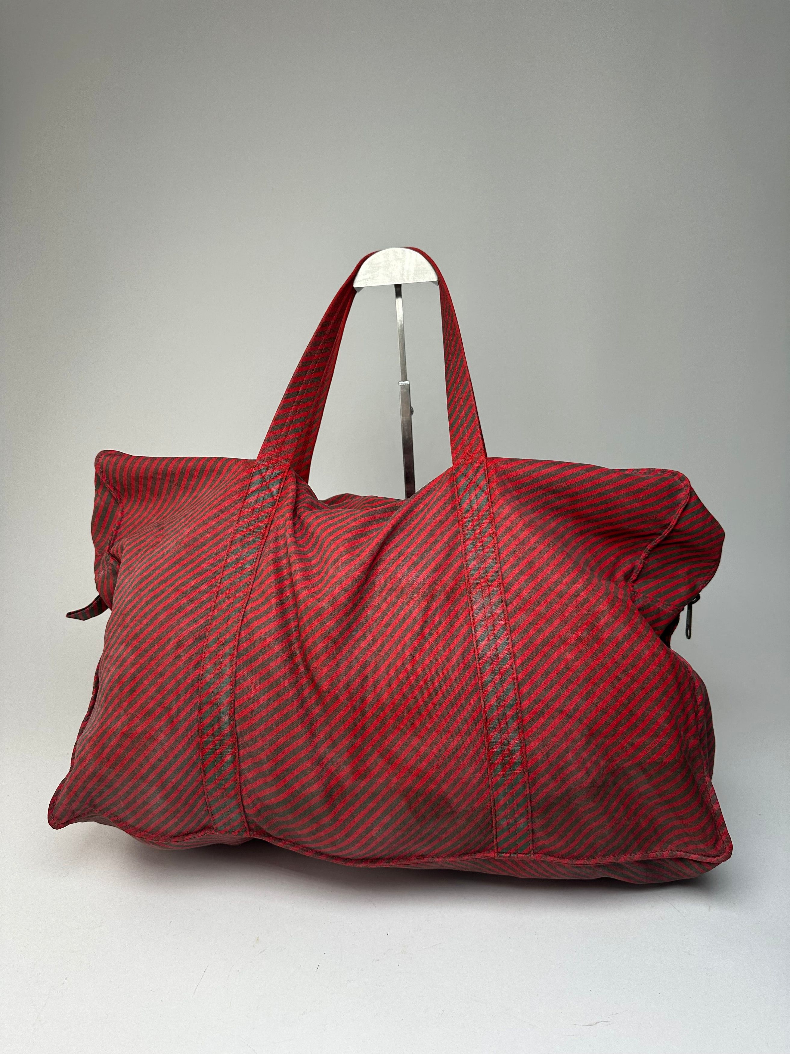 Gucci Vintage 2Way Leather Canvas Tote Bag Red Brown Size ONE SIZE - 3 Thumbnail