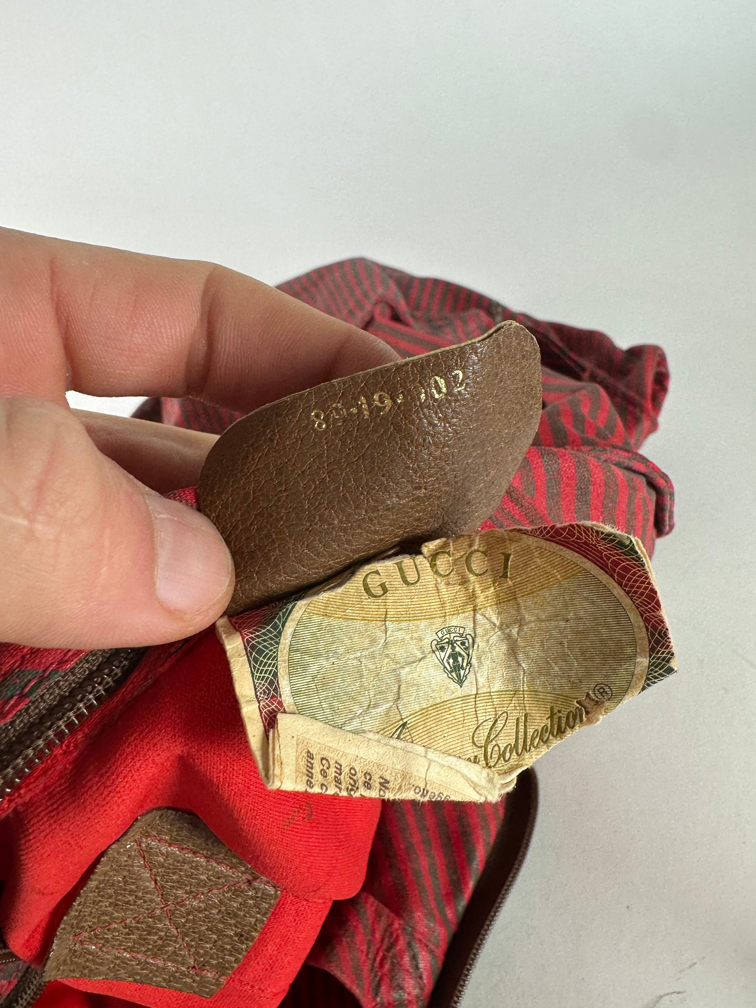 Gucci Vintage 2Way Leather Canvas Tote Bag Red Brown Size ONE SIZE - 7 Thumbnail