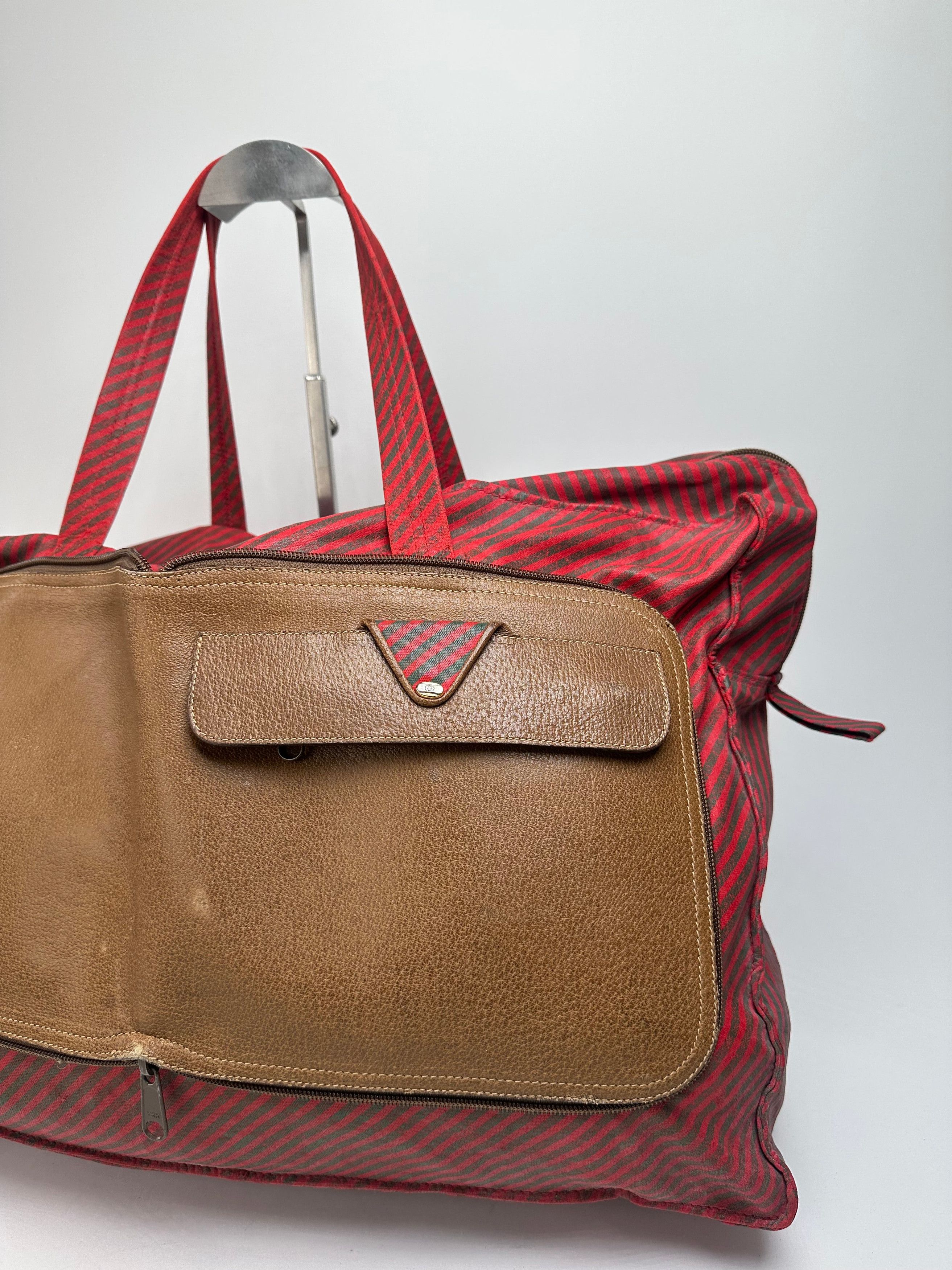 Gucci Vintage 2Way Leather Canvas Tote Bag Red Brown Size ONE SIZE - 10 Thumbnail