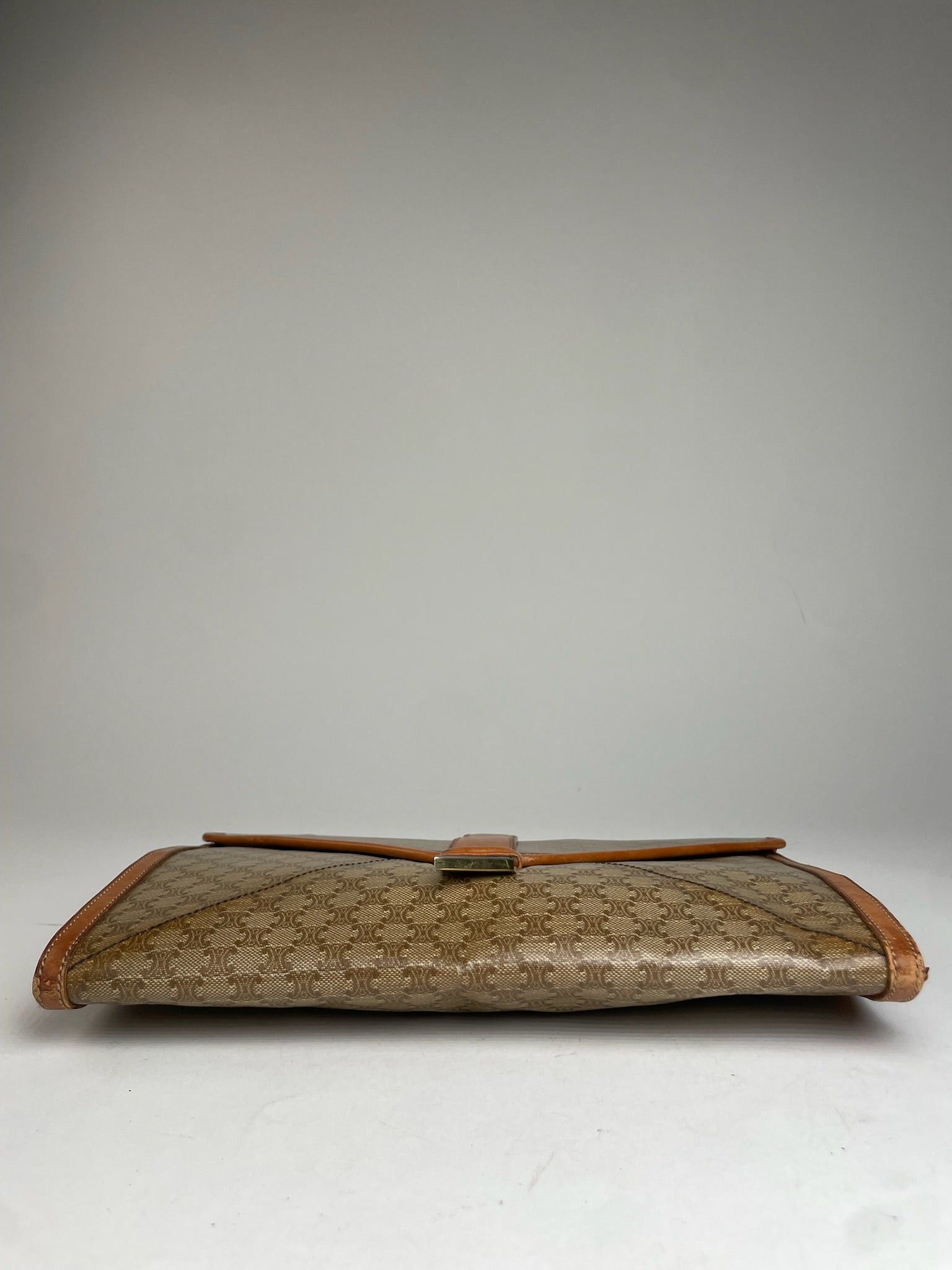 Celine Vintage Triomphe Monogram Leather Clutch Beige Brown Size ONE SIZE - 6 Thumbnail