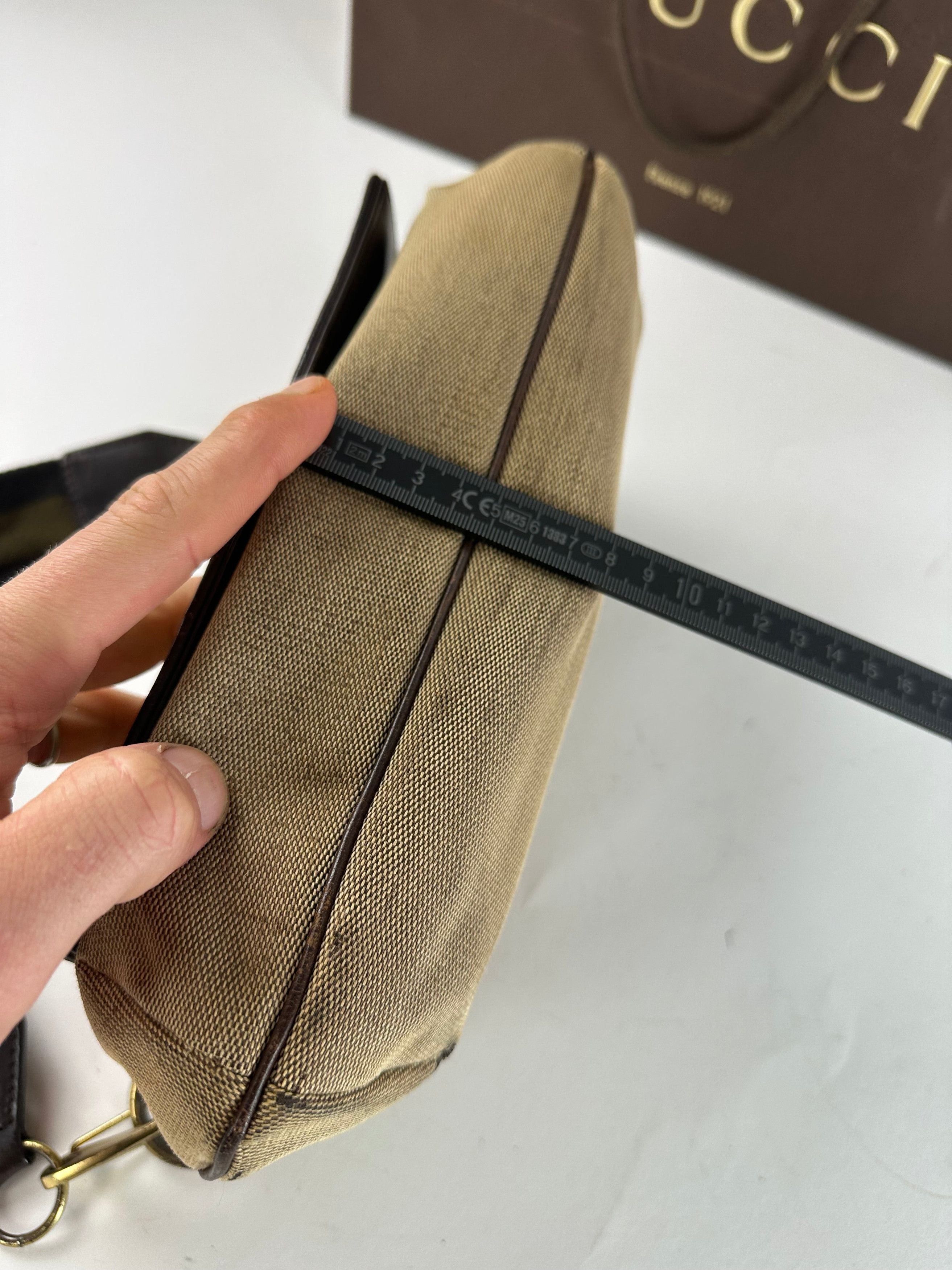 Gucci Vintage Cotton Leather Handbag Beige Brown Size ONE SIZE - 12 Thumbnail