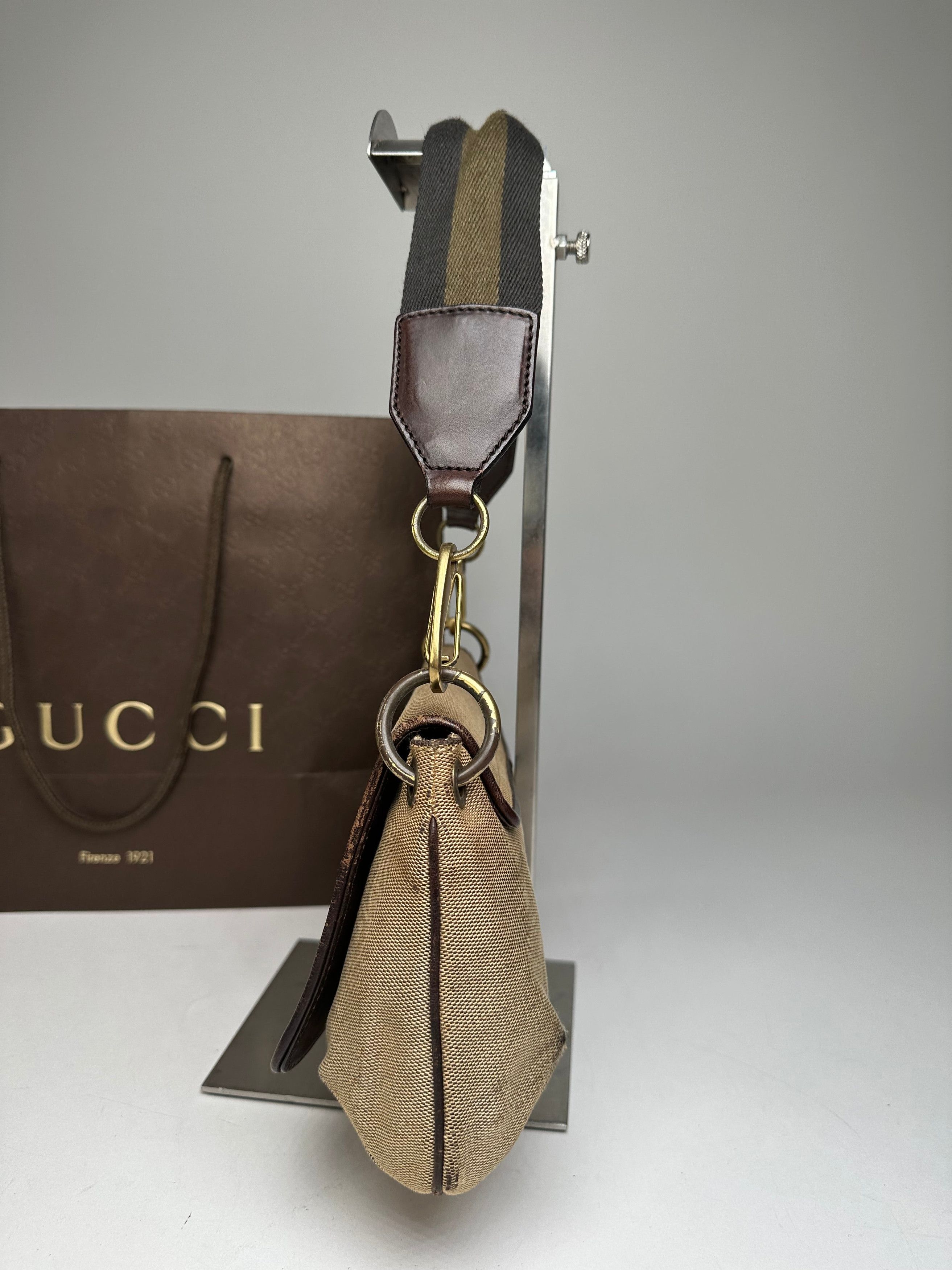 Gucci Vintage Cotton Leather Handbag Beige Brown Size ONE SIZE - 7 Thumbnail
