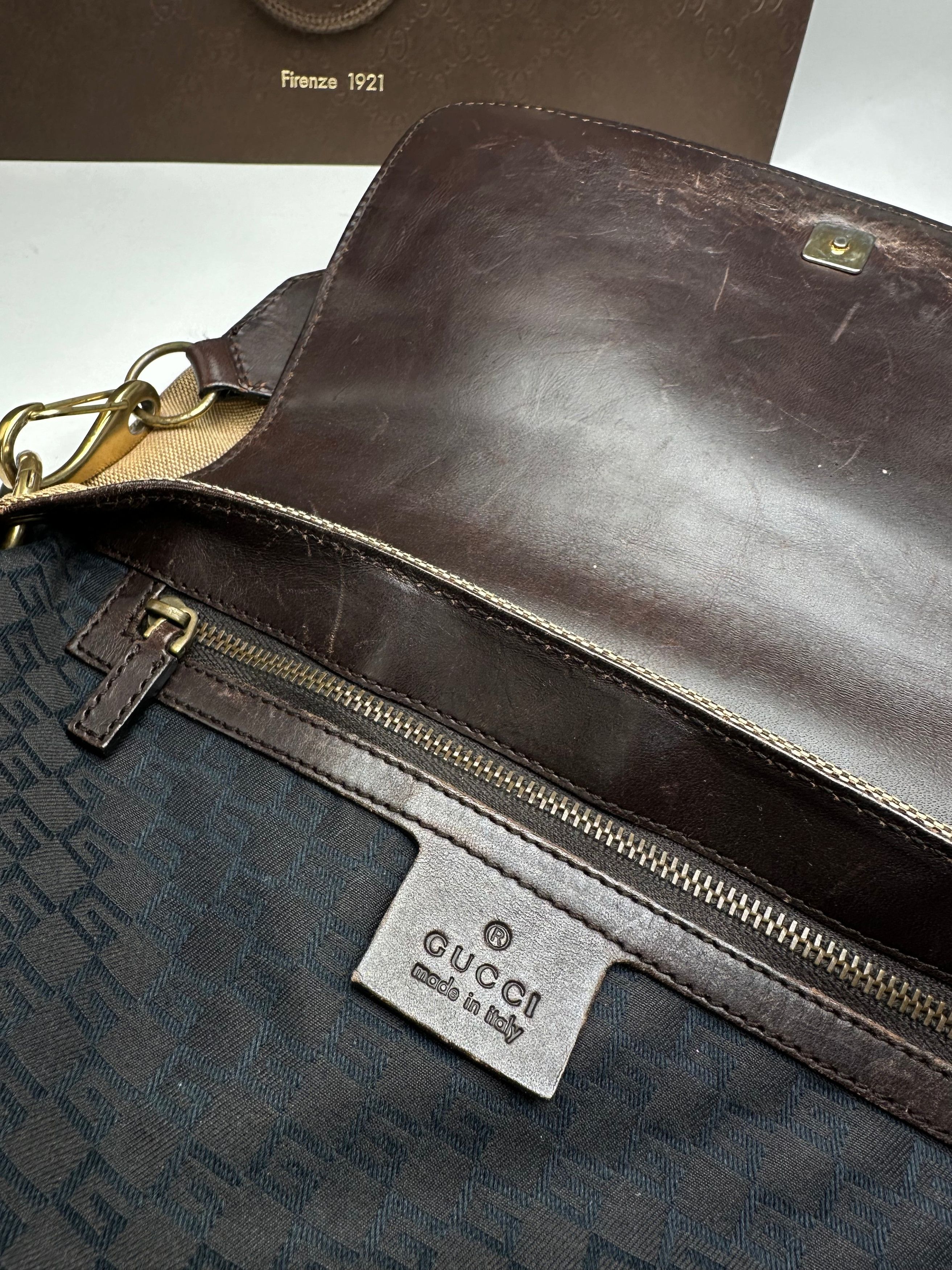 Gucci Vintage Cotton Leather Handbag Beige Brown Size ONE SIZE - 3 Thumbnail