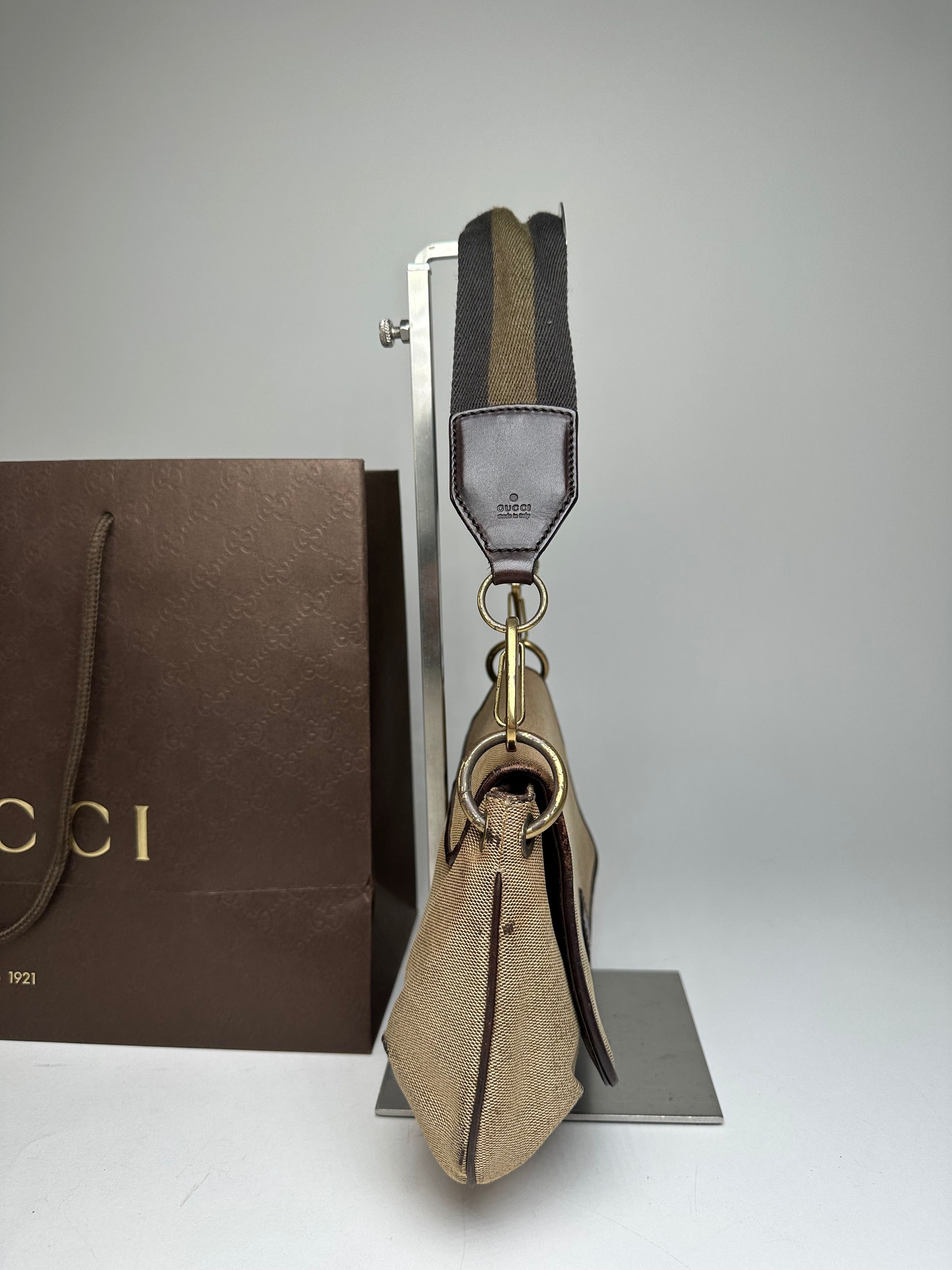 Gucci Vintage Cotton Leather Handbag Beige Brown Size ONE SIZE - 5 Thumbnail