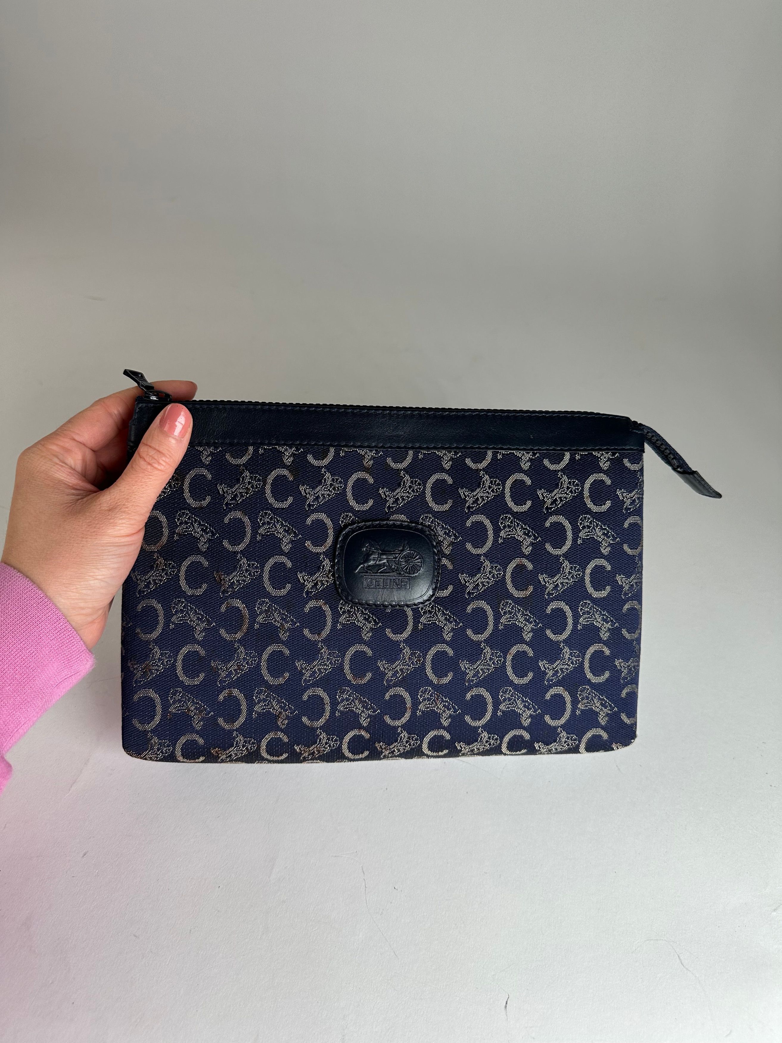 Celine Vintage Paris Monogram Clutch Navy White Size ONE SIZE - 4 Thumbnail
