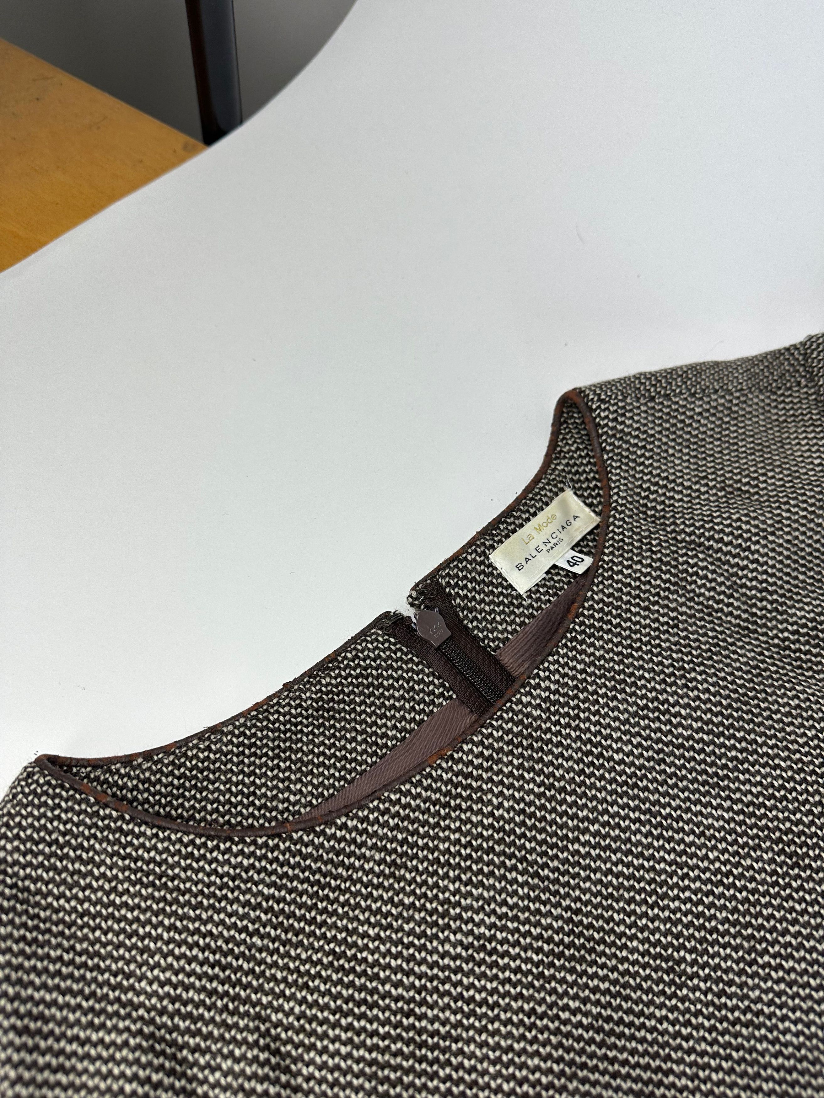 Balenciaga Vintage Wool Dress Black White Brown Size L / US 10 / IT 46 - 5 Thumbnail