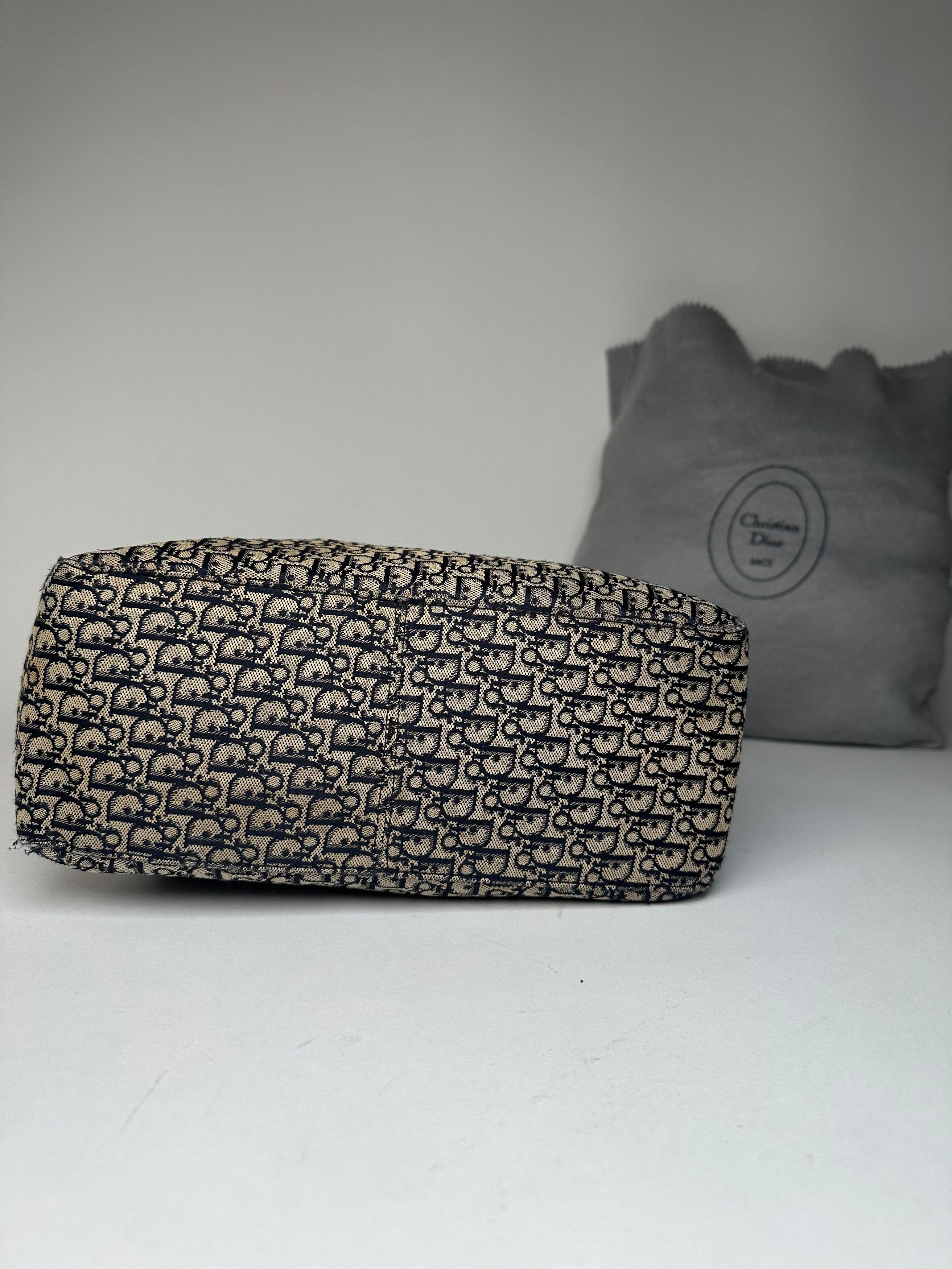 Dior Vintage Oblique Monogram Canvas Leather Tote Bag Beige Navy Size ONE SIZE - 13 Thumbnail