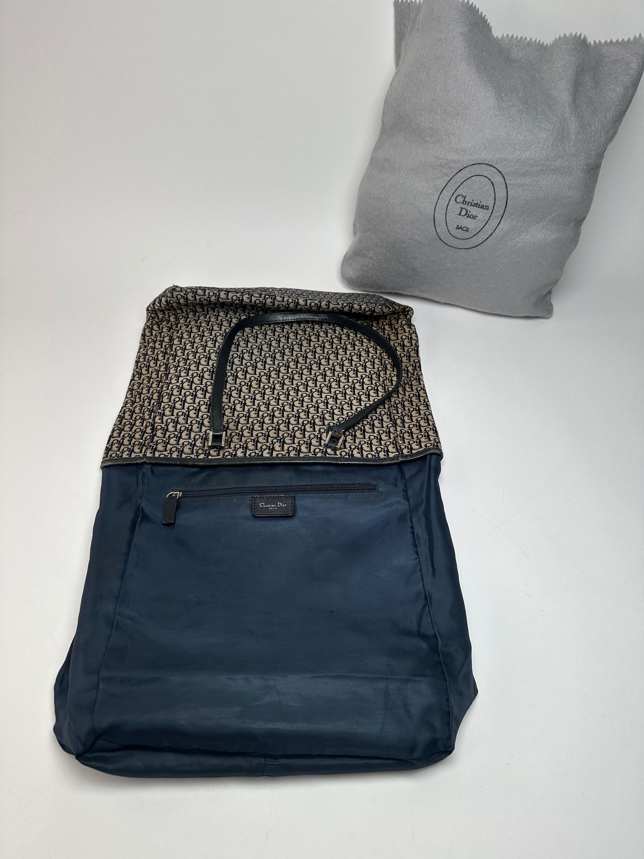Dior Vintage Oblique Monogram Canvas Leather Tote Bag Beige Navy Size ONE SIZE - 3 Thumbnail