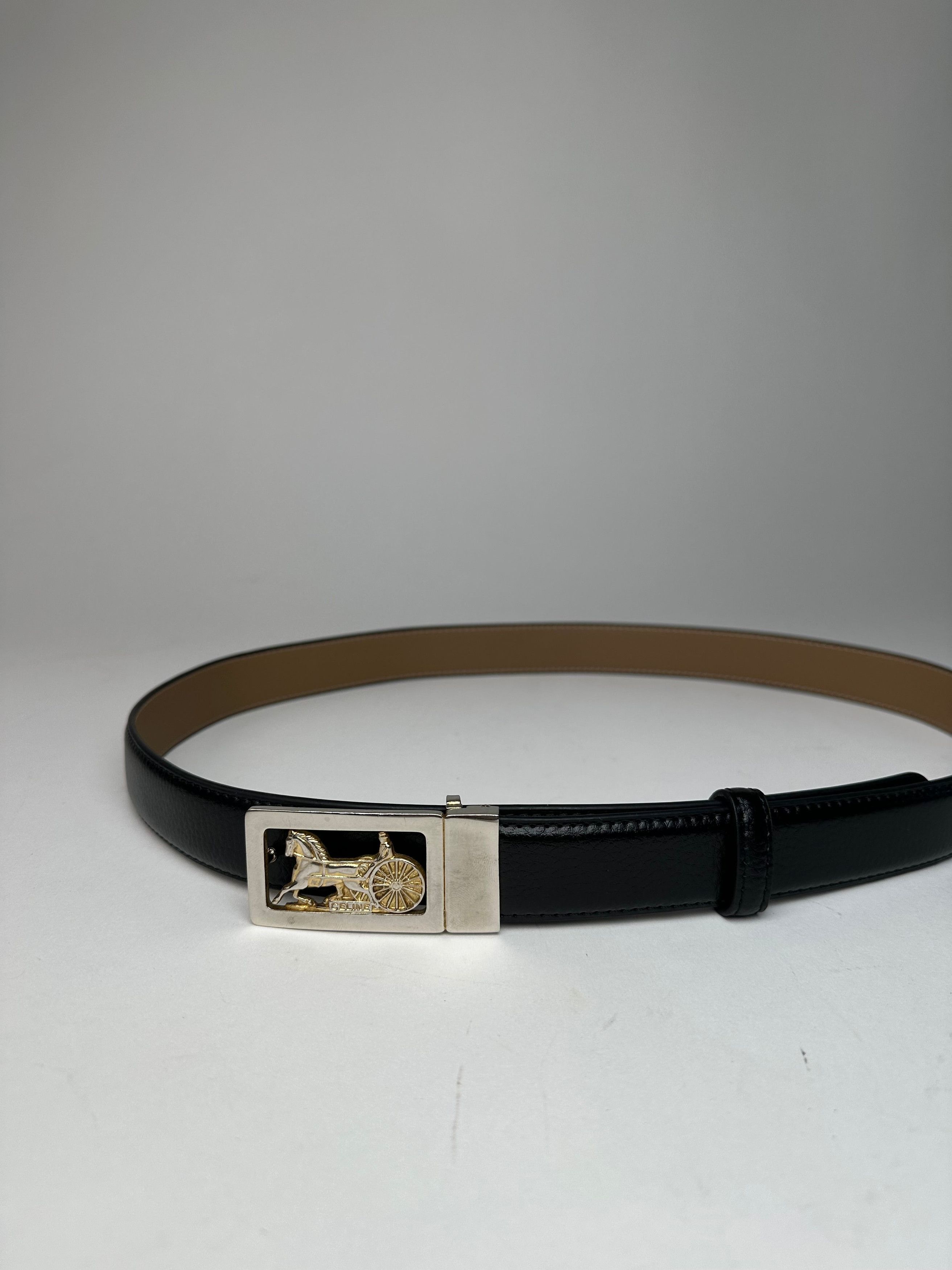 Celine Vintage Paris Triomphe Snake Emblossed Leather Belt Black Size ONE SIZE - 3 Thumbnail