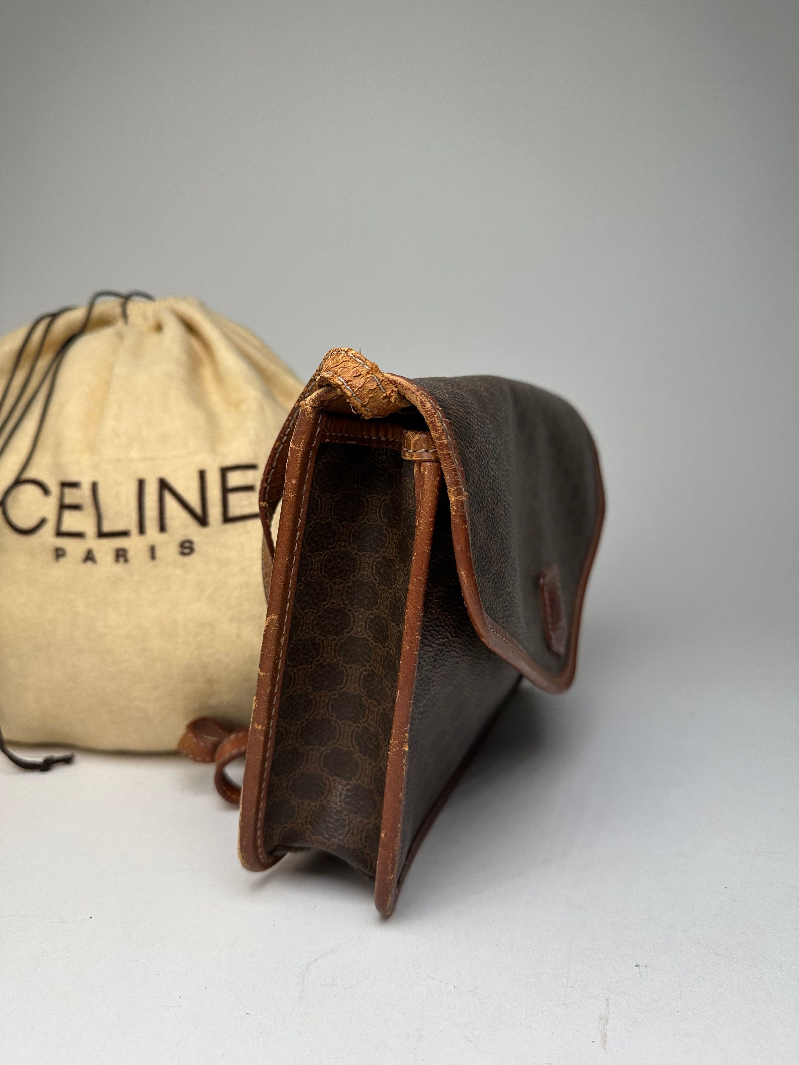Celine Vintage Crline Paris Triomphe Monogram Leather Shoulder / Cr Size ONE SIZE - 12 Thumbnail