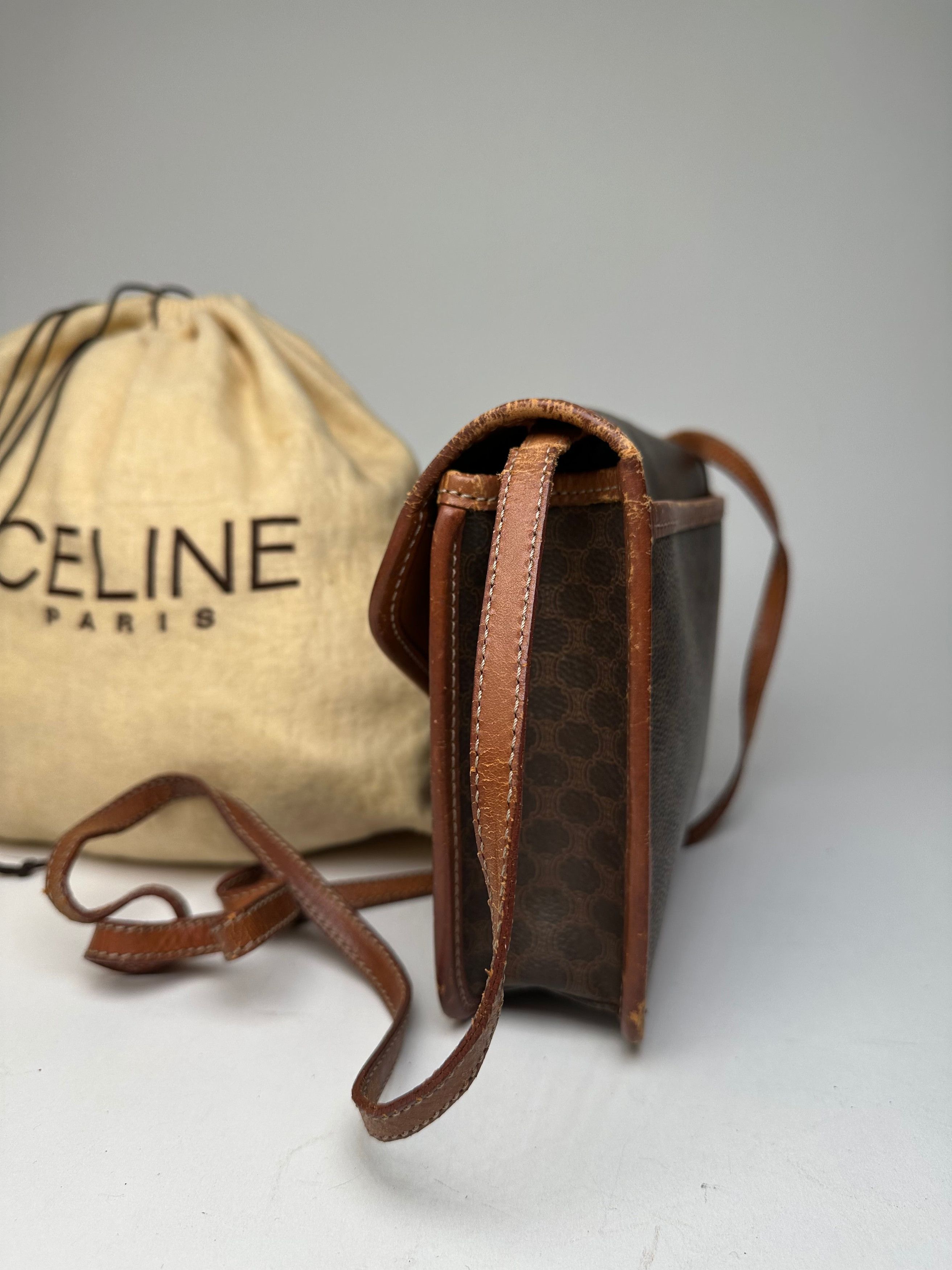 Celine Vintage Crline Paris Triomphe Monogram Leather Shoulder / Cr Size ONE SIZE - 10 Thumbnail