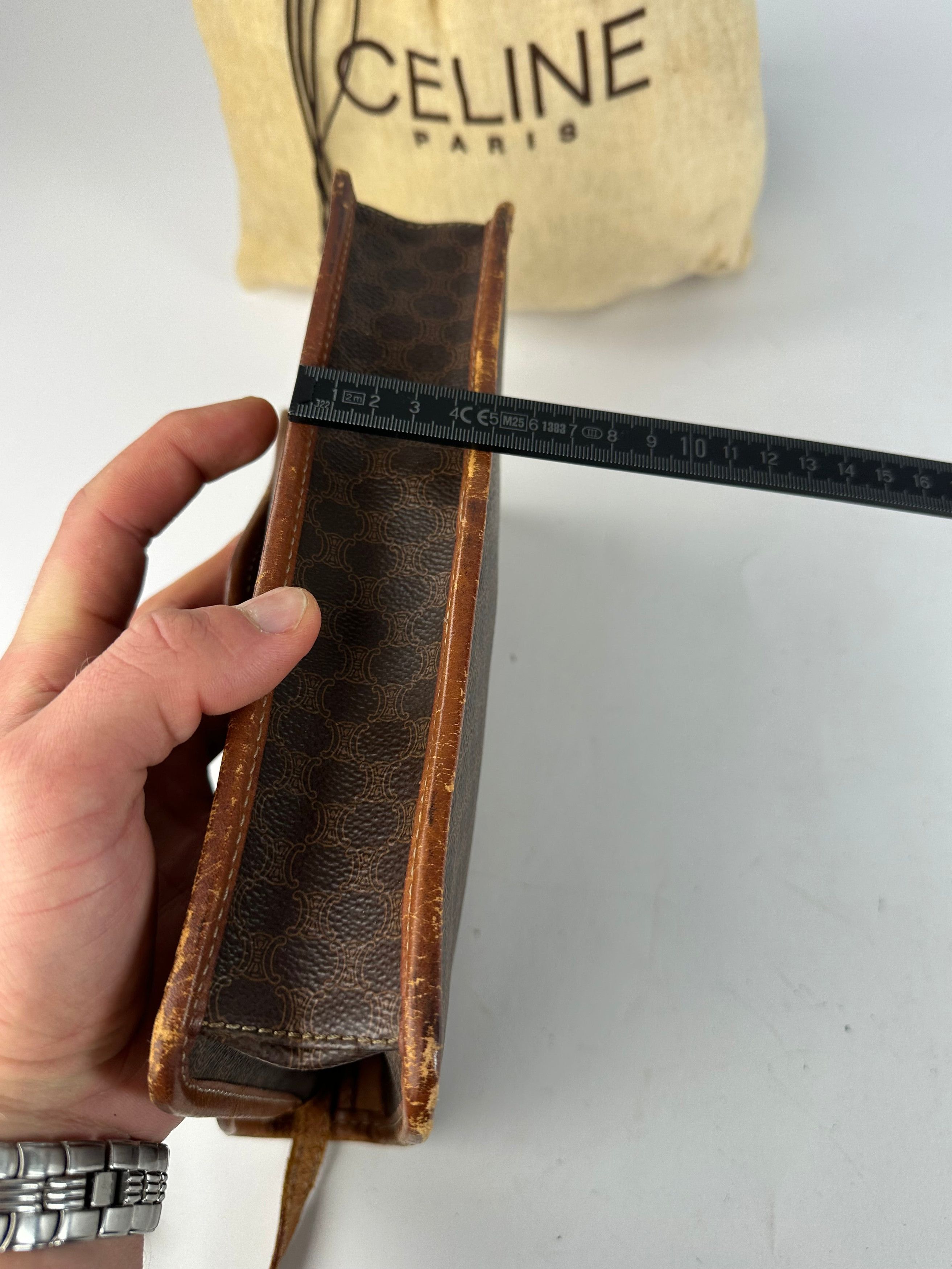 Celine Vintage Crline Paris Triomphe Monogram Leather Shoulder / Cr Size ONE SIZE - 15 Thumbnail