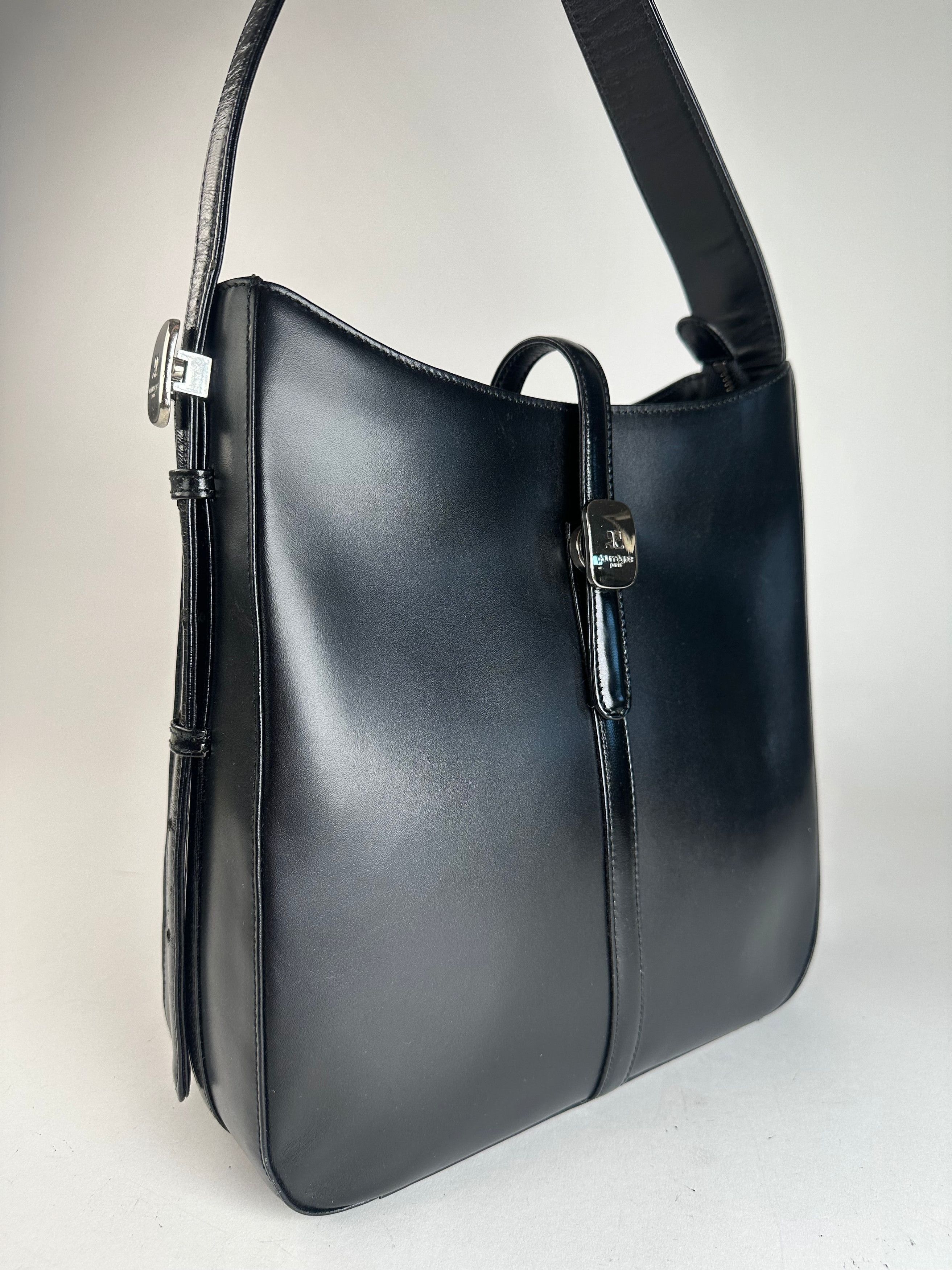 Courreges Vintage Leather Handbag Black Size ONE SIZE - 6 Thumbnail