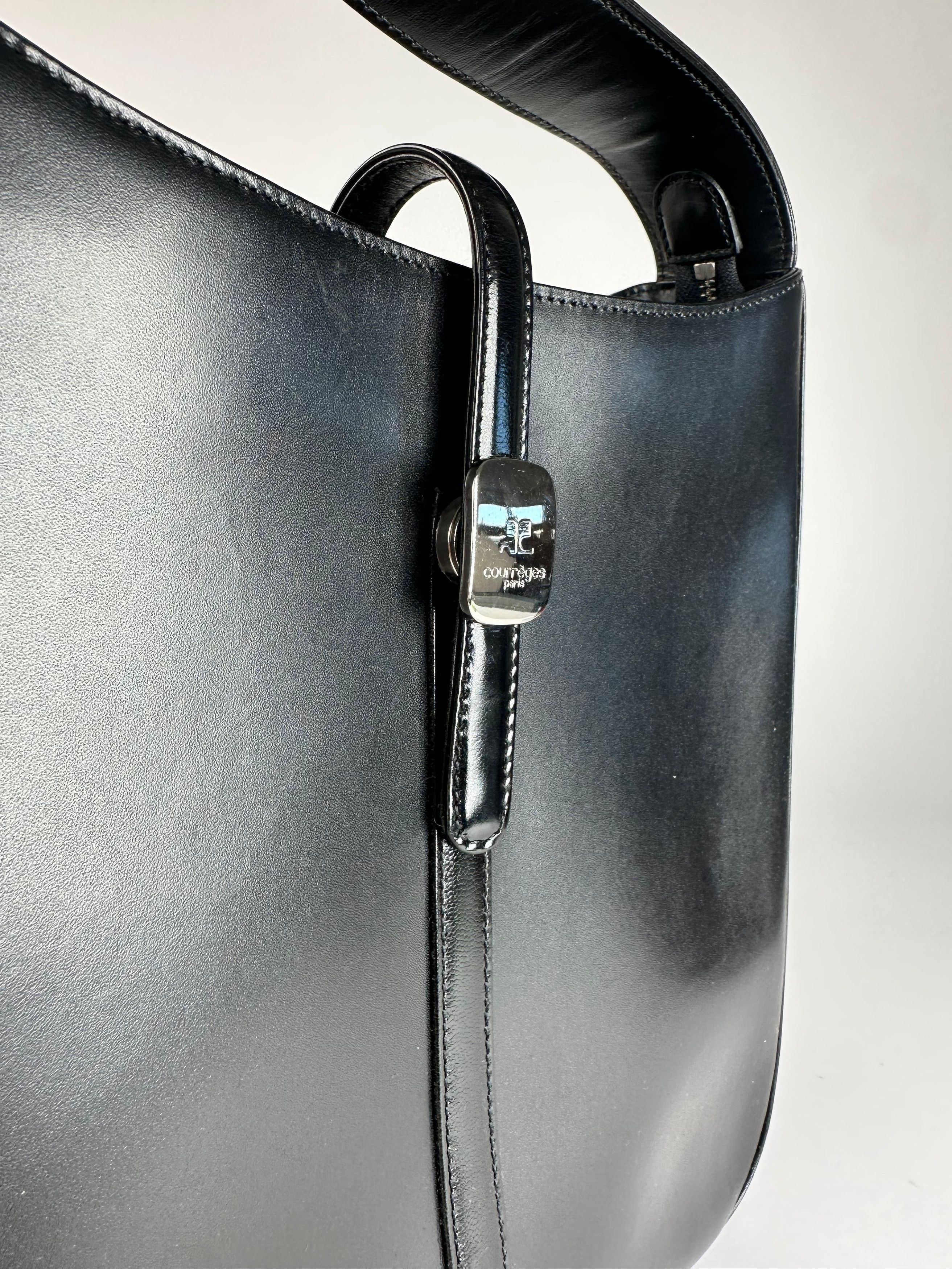 Courreges Vintage Leather Handbag Black Size ONE SIZE - 11 Thumbnail