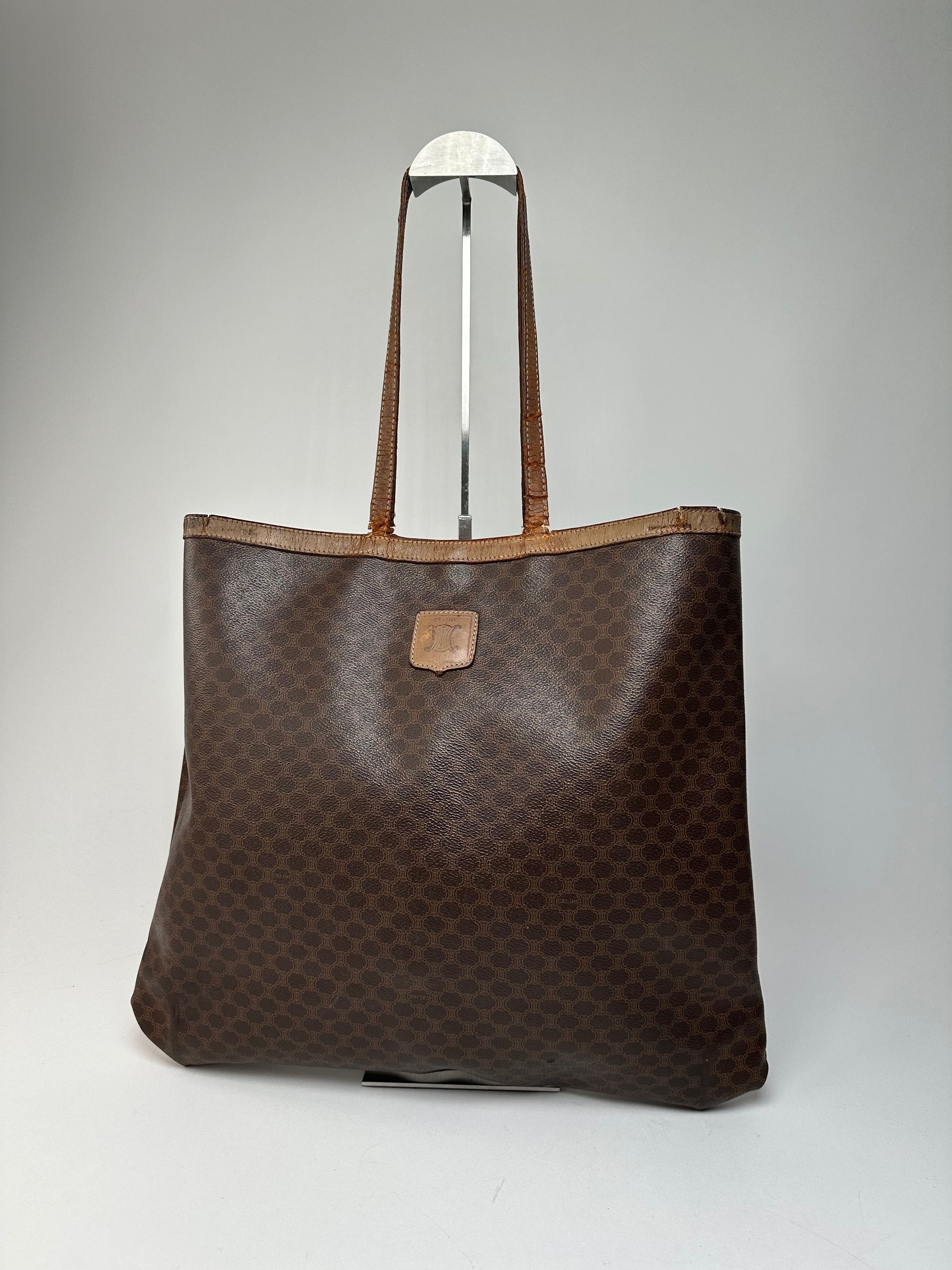 Celine Vintage Paris Triomphe Monogram Leather Tote Bag Brown Size ONE SIZE - 6 Thumbnail