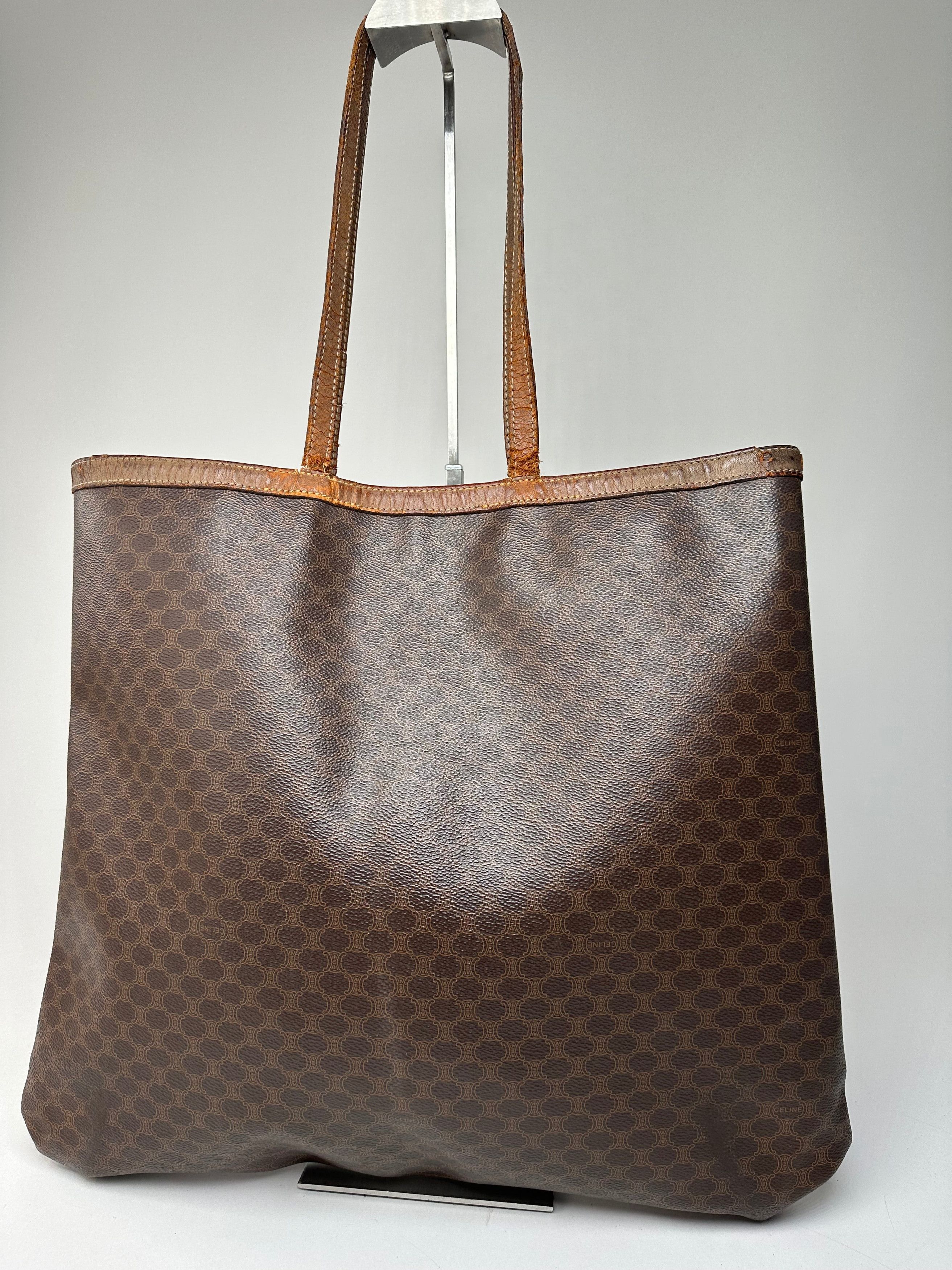 Celine Vintage Paris Triomphe Monogram Leather Tote Bag Brown Size ONE SIZE - 12 Thumbnail
