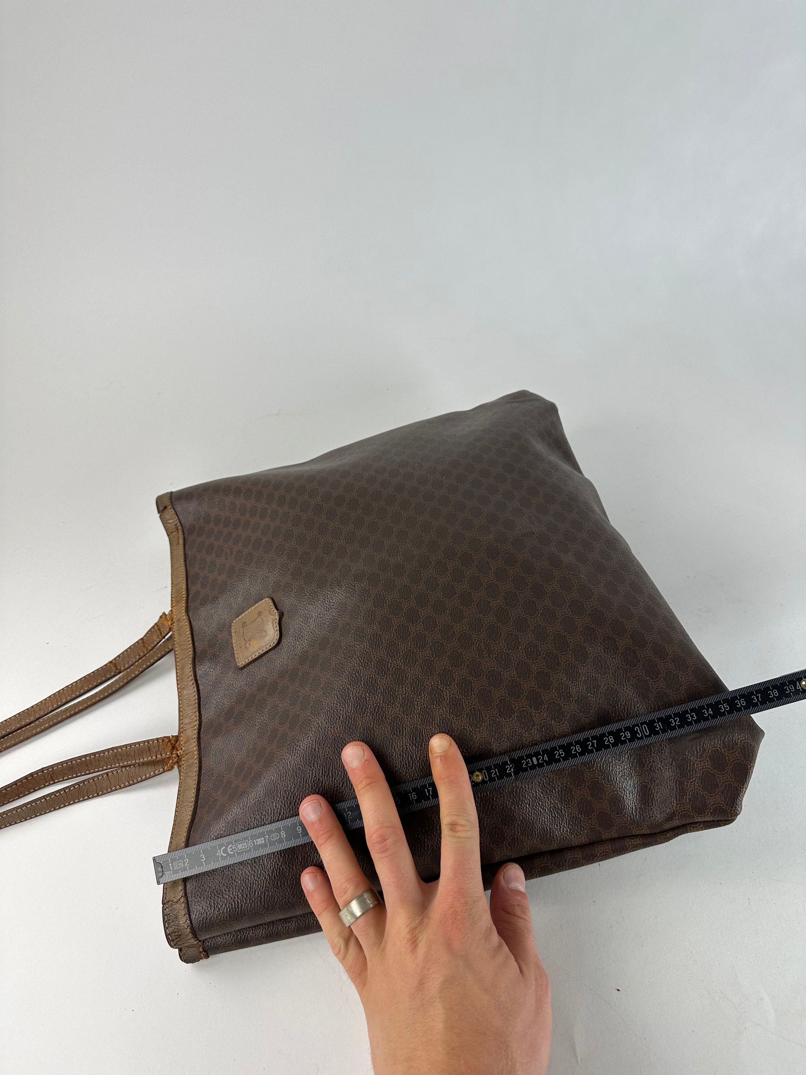 Celine Vintage Paris Triomphe Monogram Leather Tote Bag Brown Size ONE SIZE - 9 Thumbnail