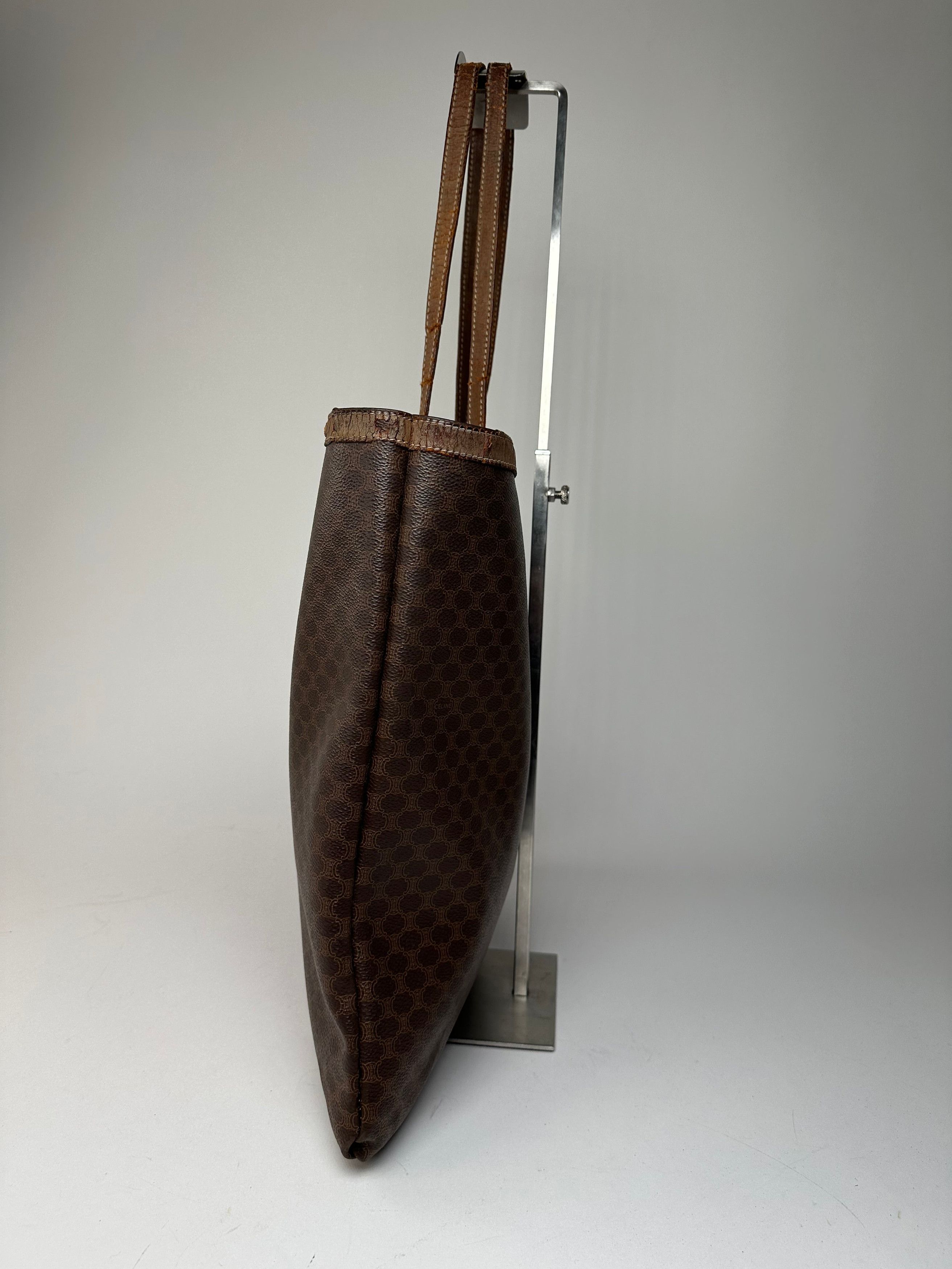 Celine Vintage Paris Triomphe Monogram Leather Tote Bag Brown Size ONE SIZE - 7 Thumbnail