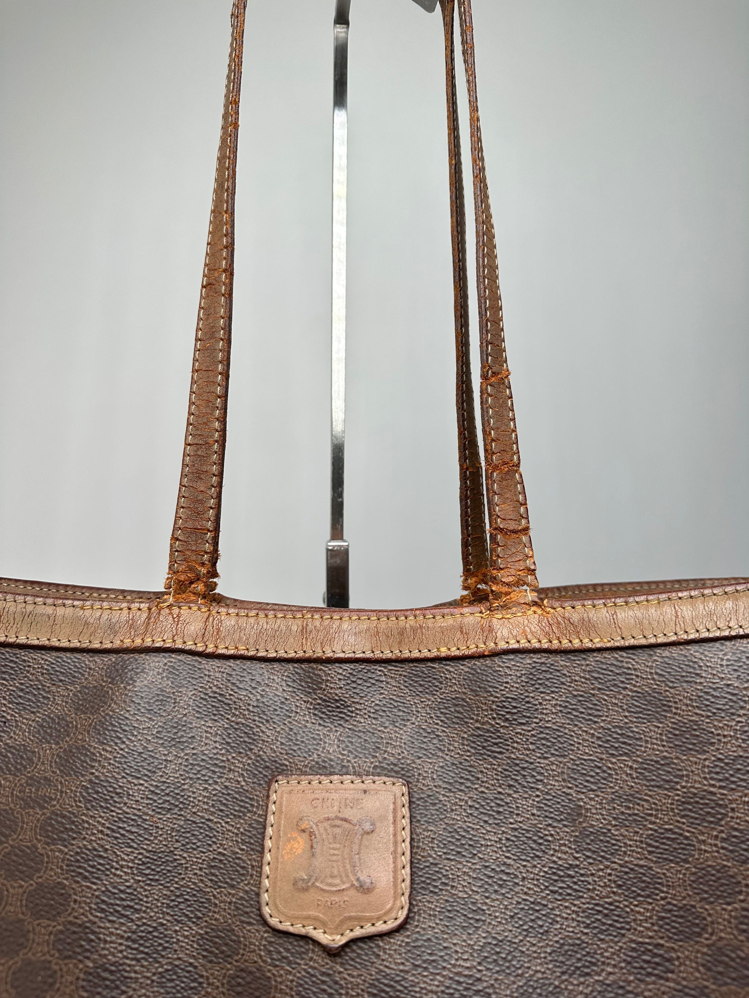 Celine Vintage Paris Triomphe Monogram Leather Tote Bag Brown Size ONE SIZE - 4 Thumbnail