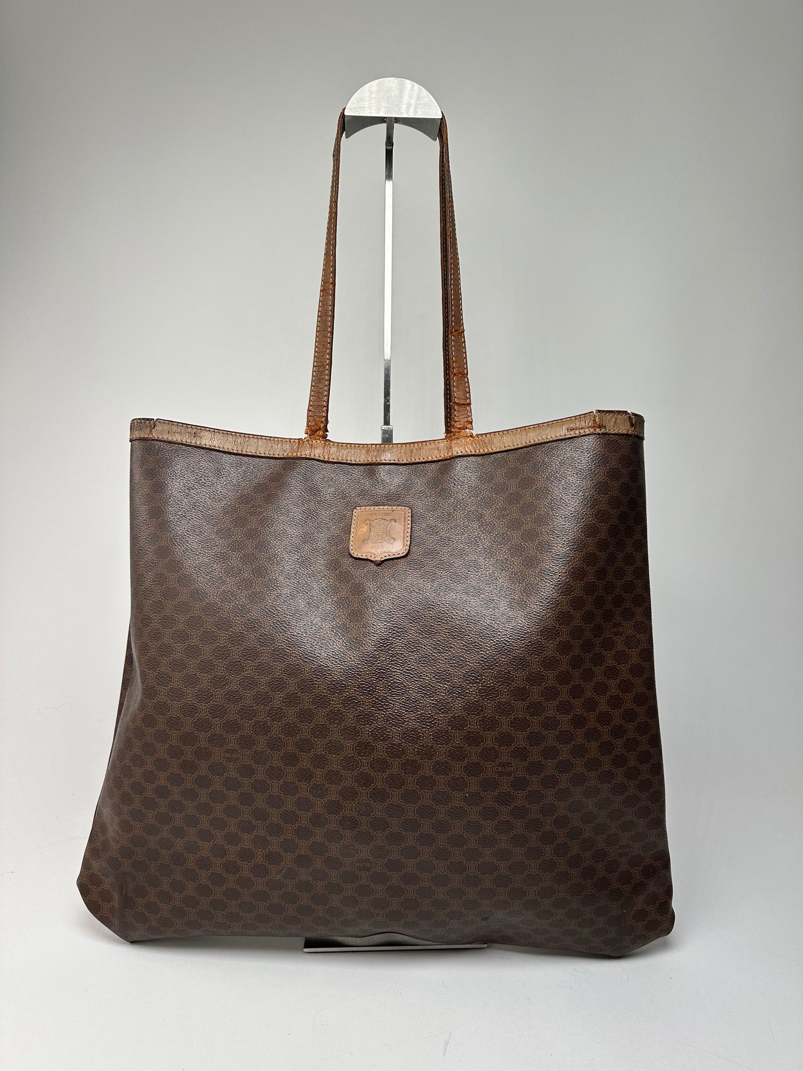 Celine Vintage Paris Triomphe Monogram Leather Tote Bag Brown Size ONE SIZE - 11 Thumbnail