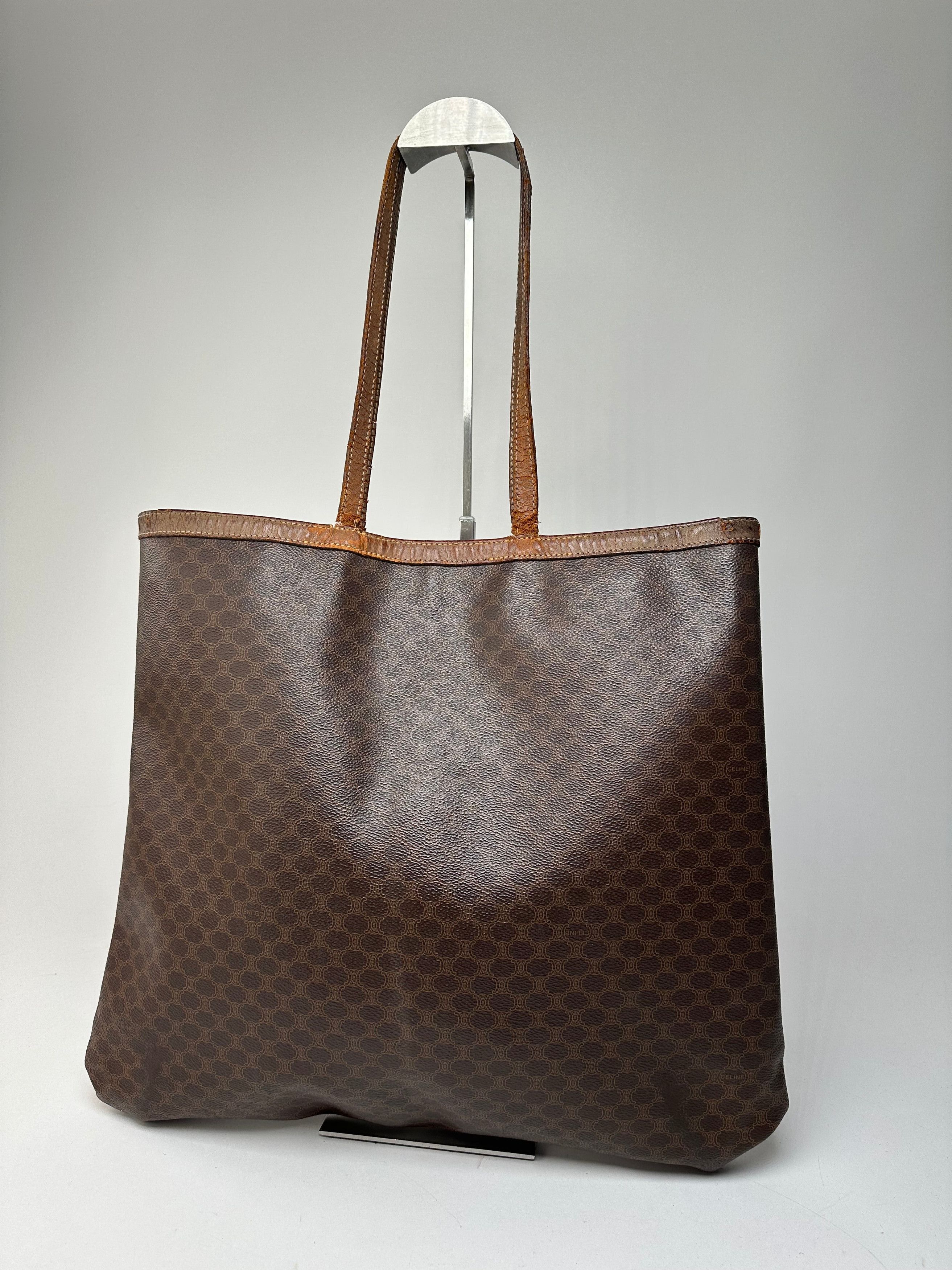 Celine Vintage Paris Triomphe Monogram Leather Tote Bag Brown Size ONE SIZE - 2 Thumbnail