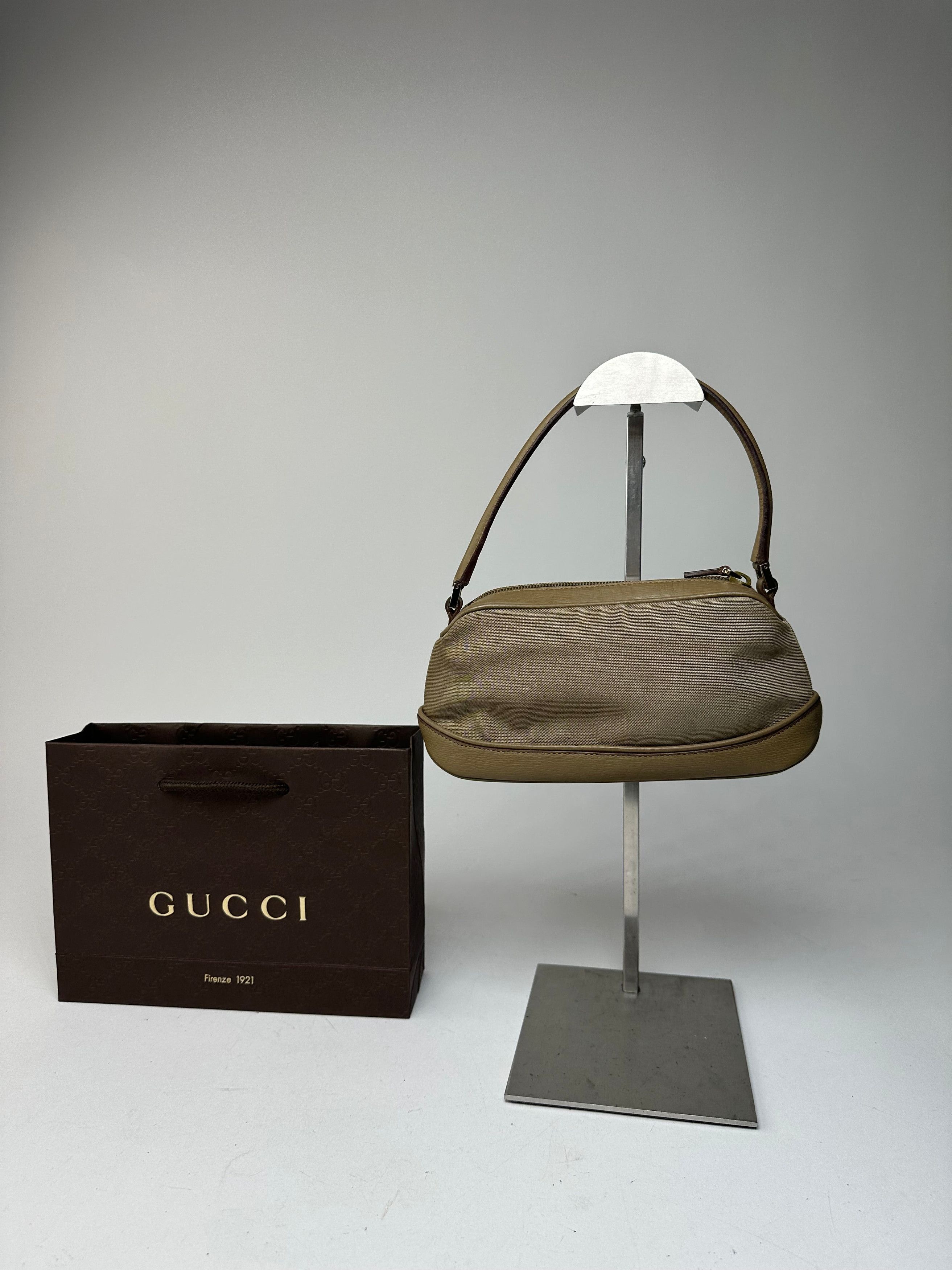 Gucci Vintage Canvas Leather Mini Bag Grey Brown Size ONE SIZE - 2 Thumbnail