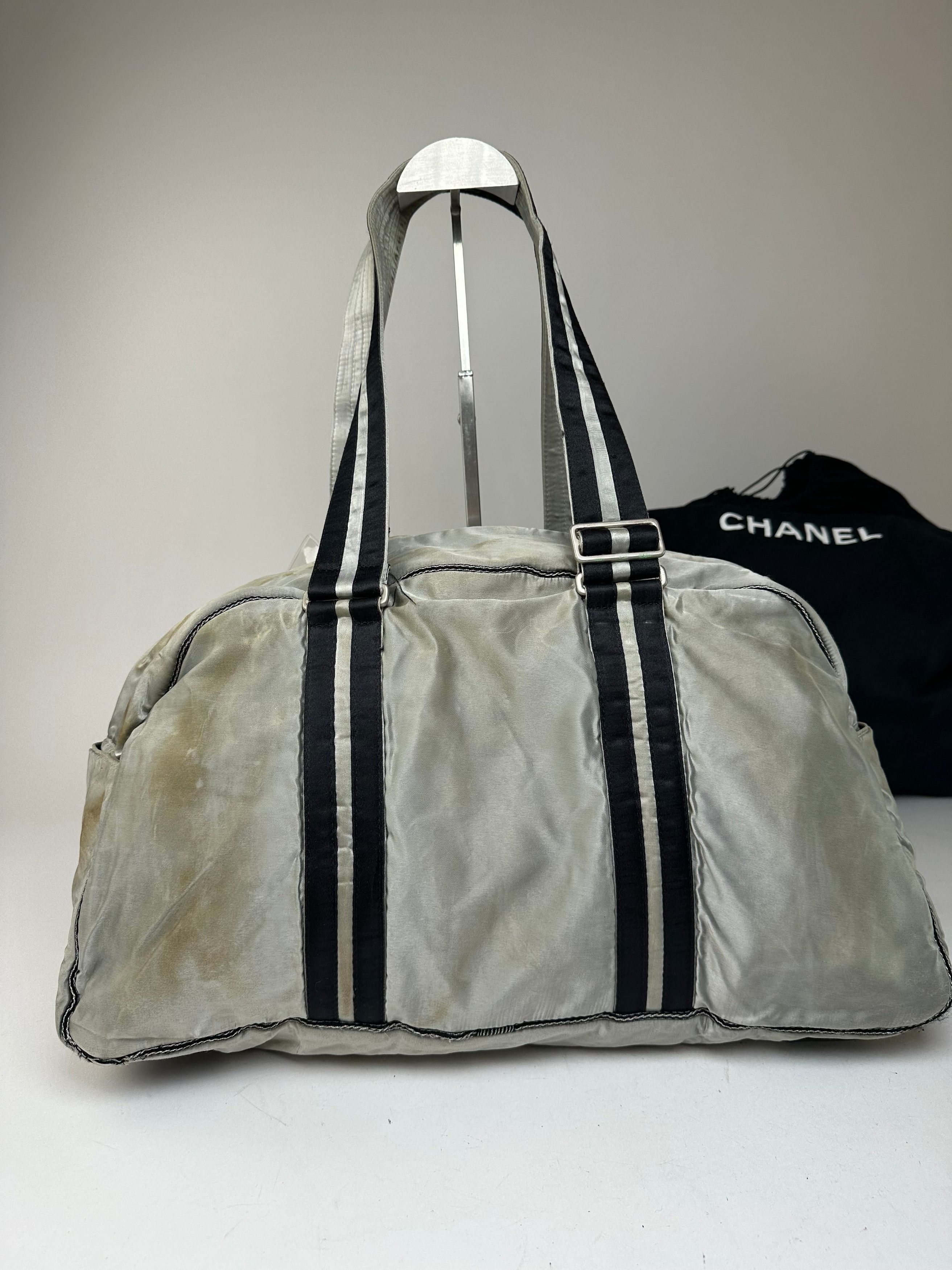 Chanel Vintage Polyester Duffel Bag Silver Black Size ONE SIZE - 9 Thumbnail