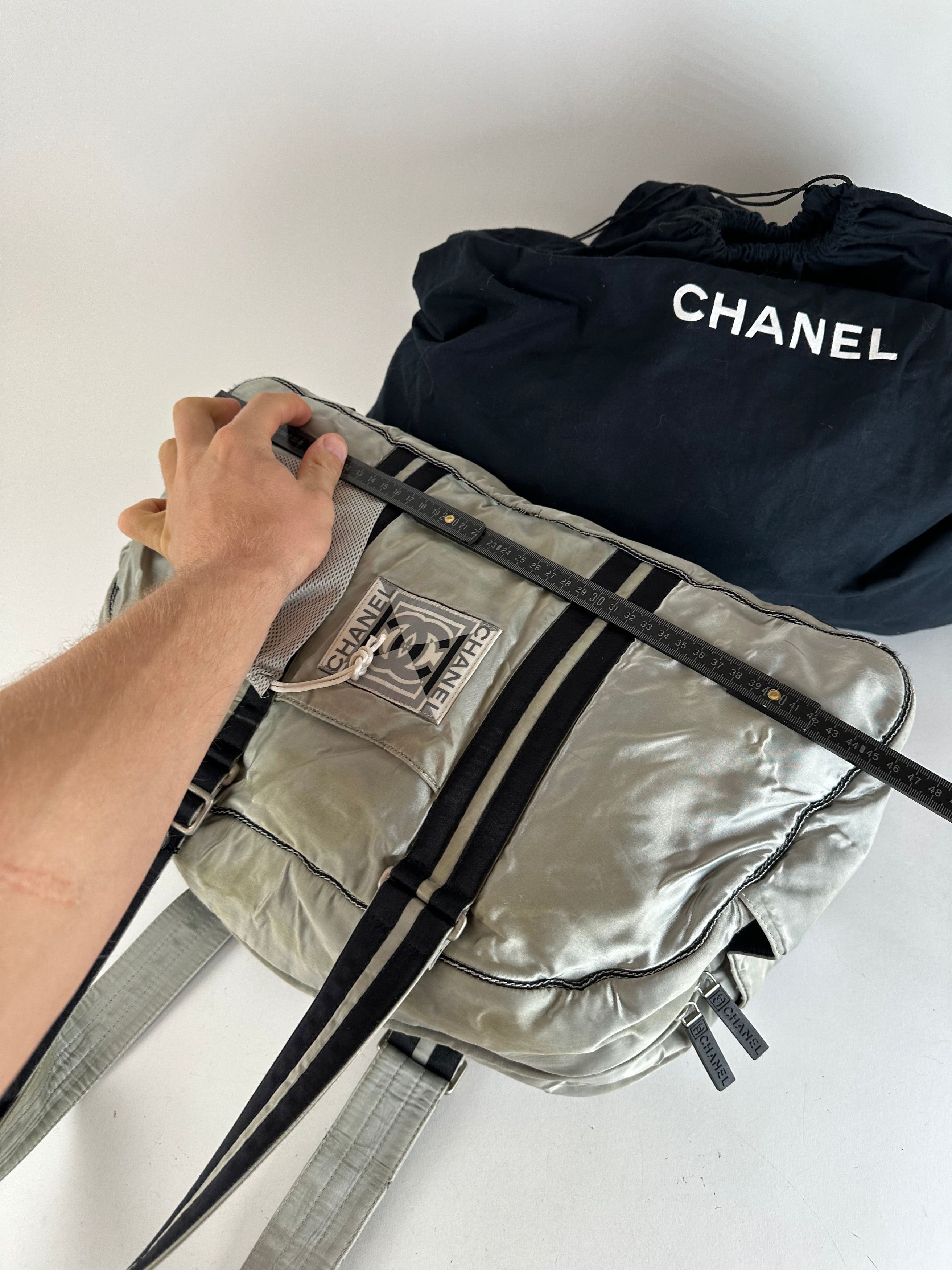 Chanel Vintage Polyester Duffel Bag Silver Black Size ONE SIZE - 10 Thumbnail