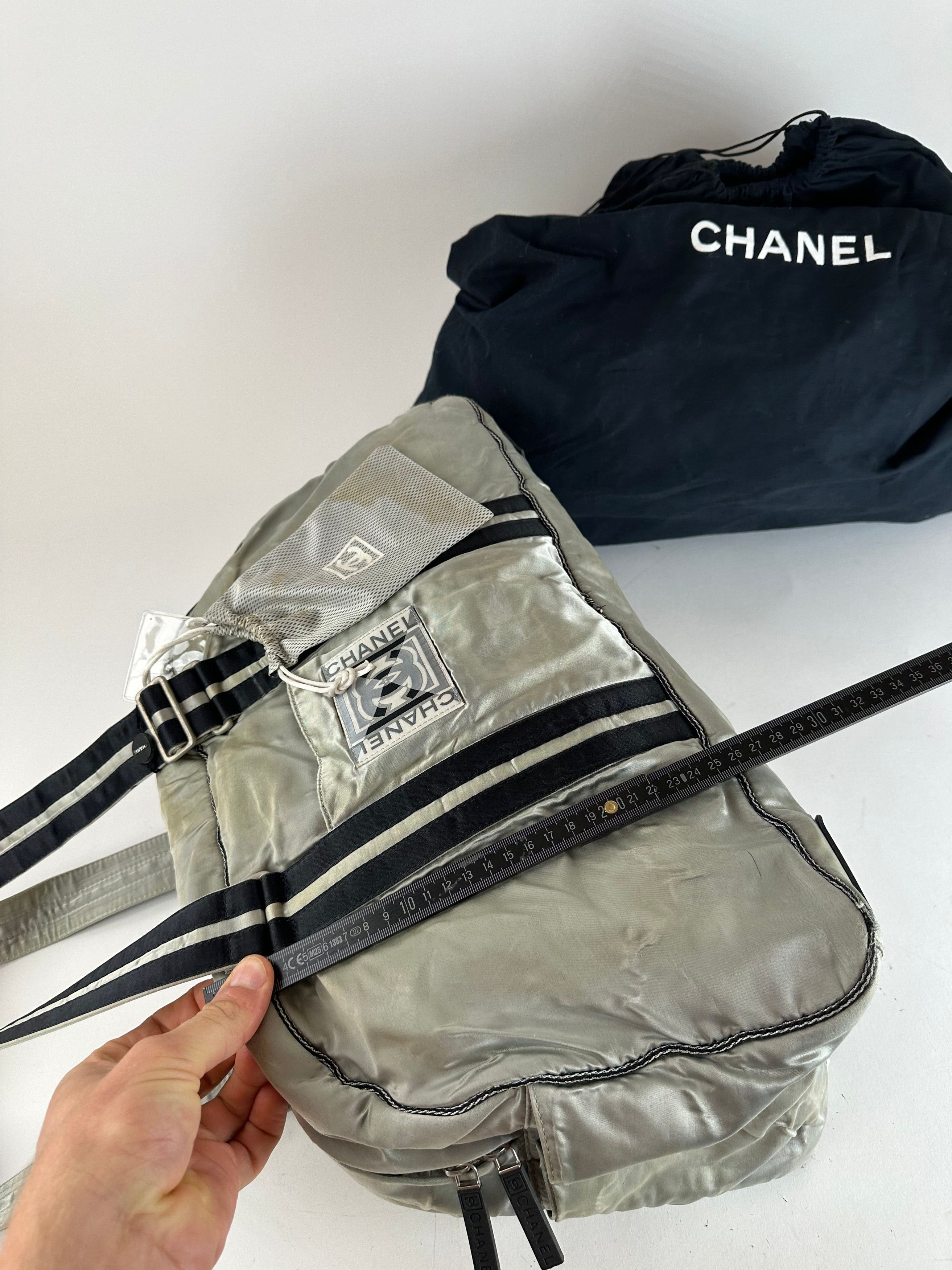 Chanel Vintage Polyester Duffel Bag Silver Black Size ONE SIZE - 11 Thumbnail