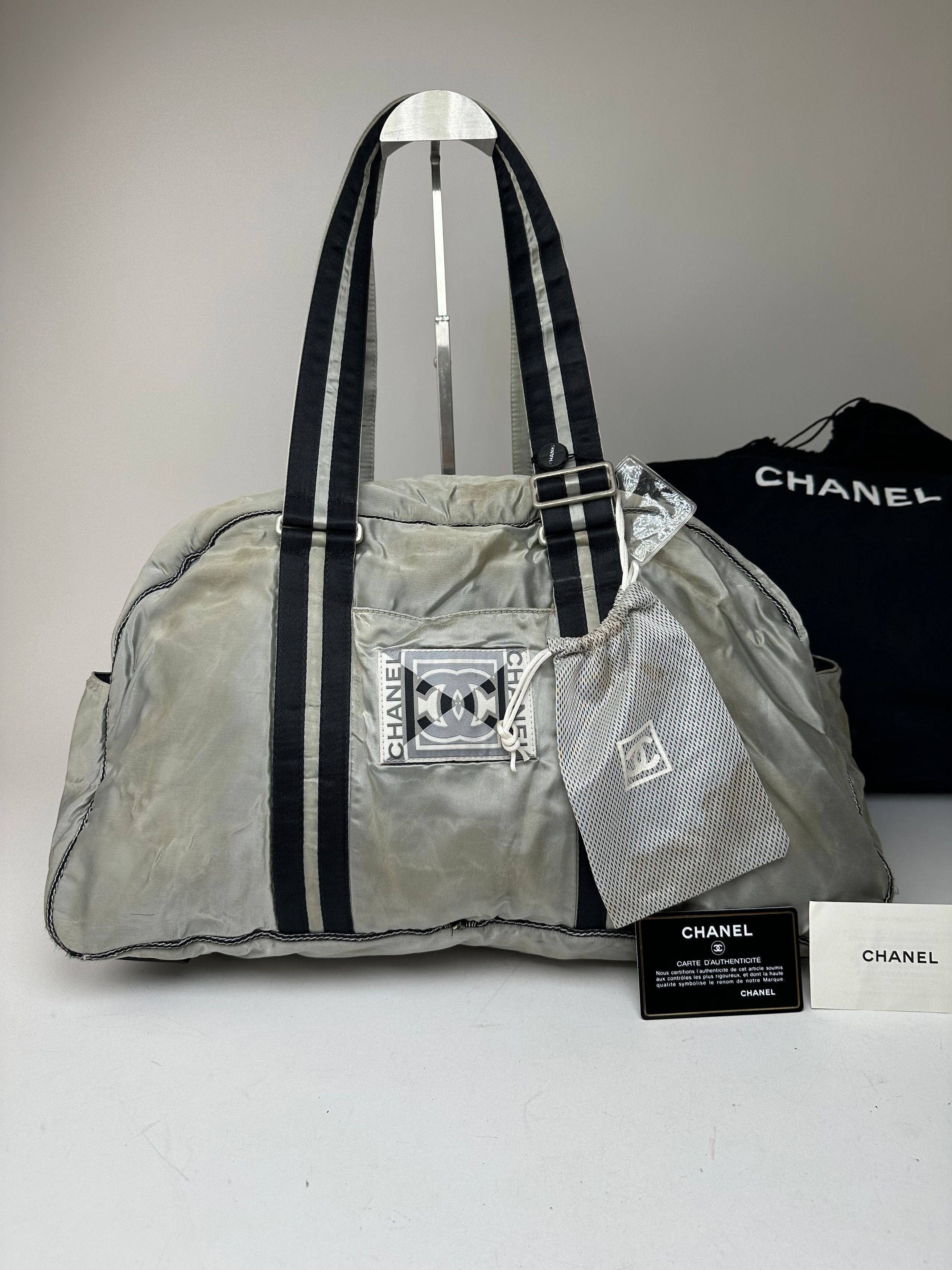 Chanel Vintage Polyester Duffel Bag Silver Black Size ONE SIZE - 7 Thumbnail