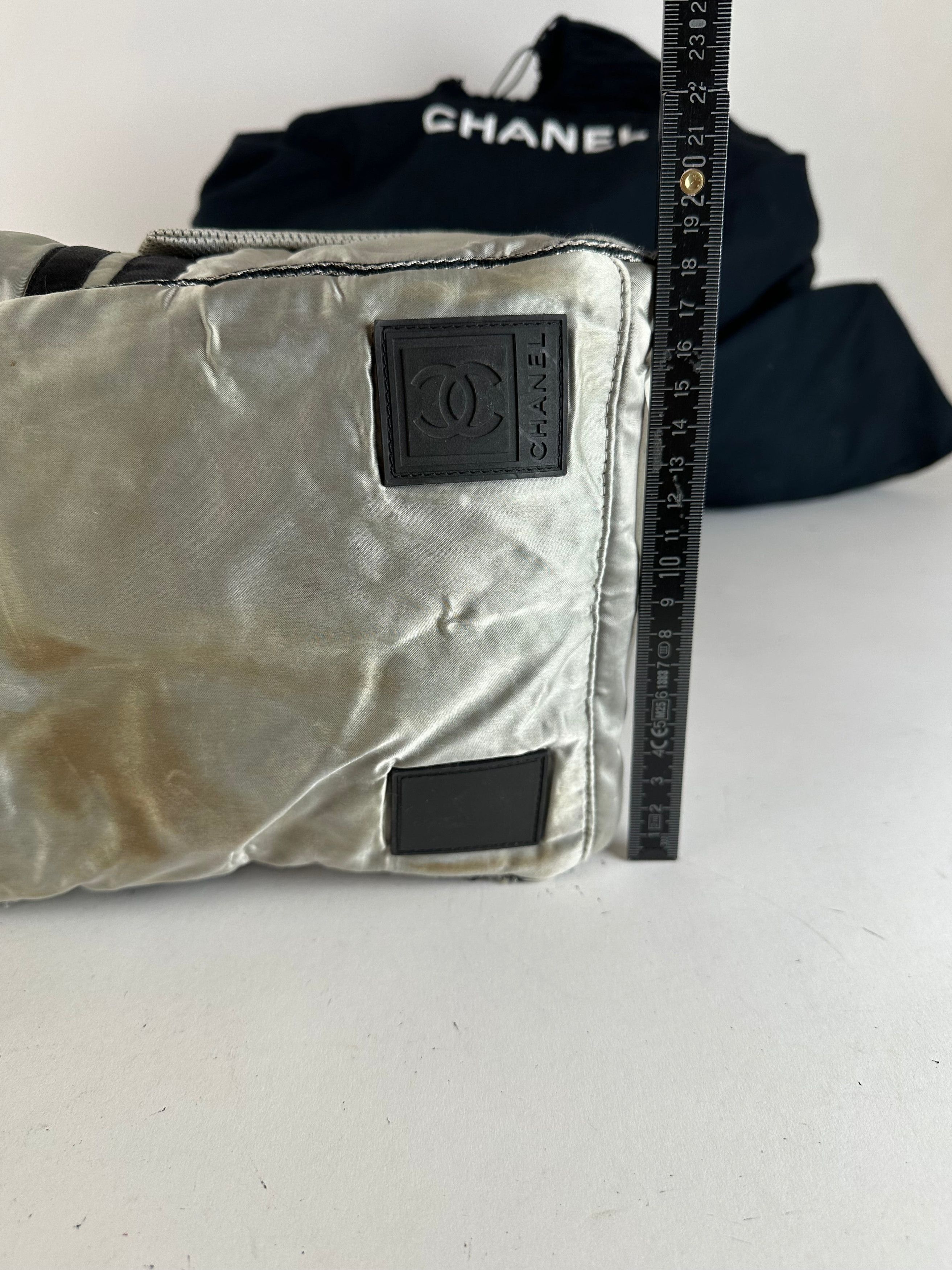 Chanel Vintage Polyester Duffel Bag Silver Black Size ONE SIZE - 13 Thumbnail