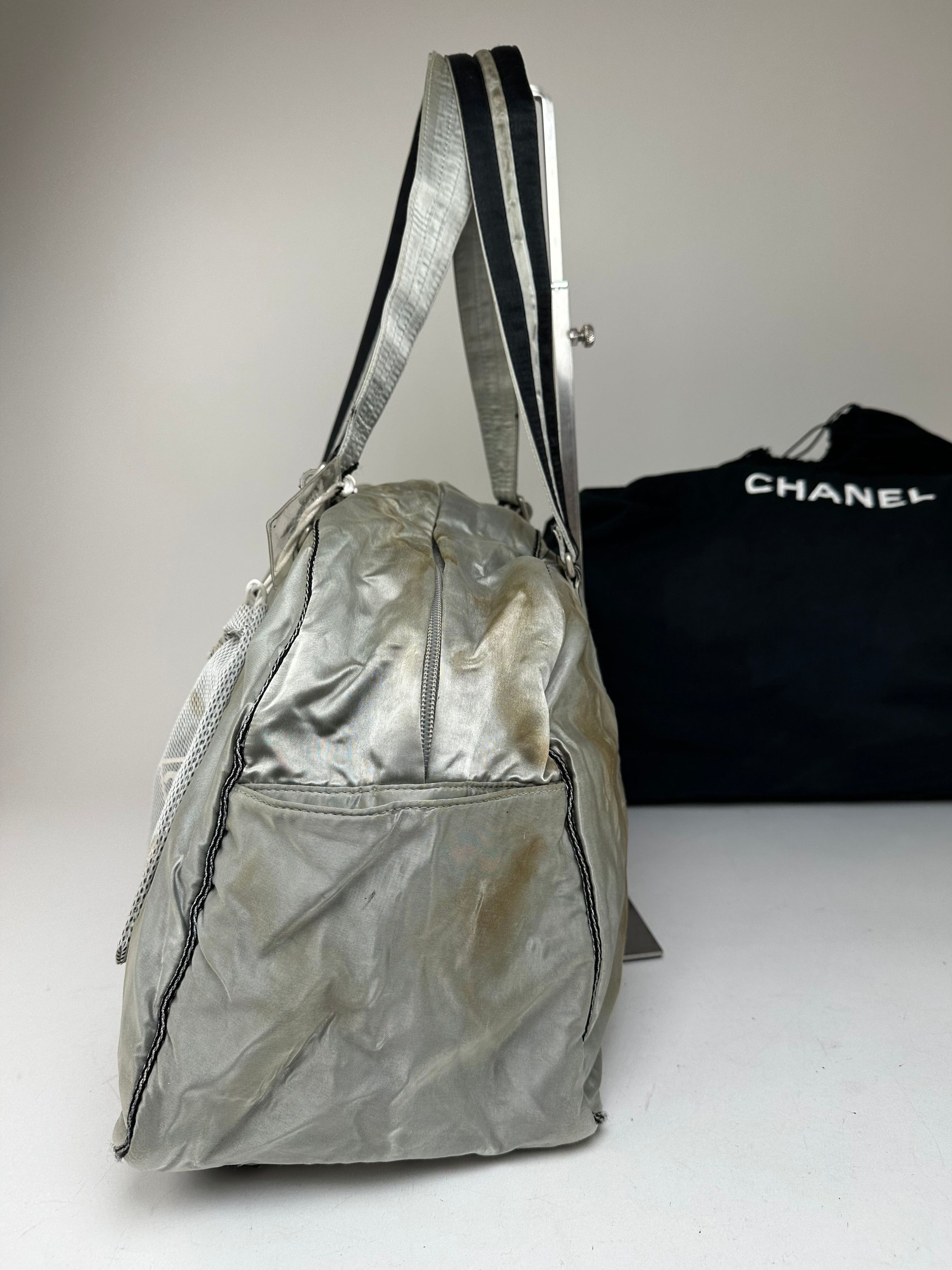 Chanel Vintage Polyester Duffel Bag Silver Black Size ONE SIZE - 6 Thumbnail