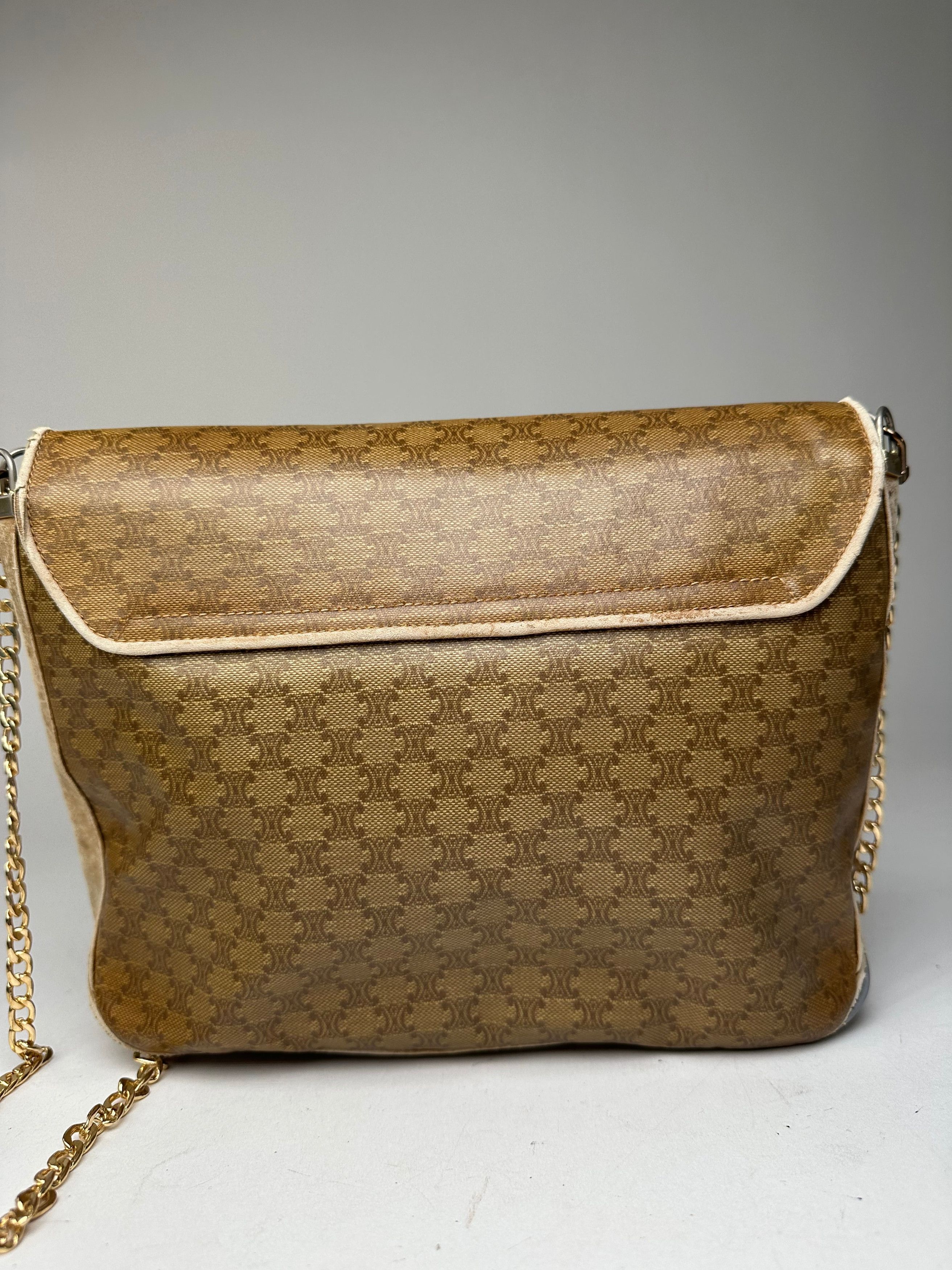 Celine Vintage Paris Triomphe Monogram Chain Leather Bag Brown Size ONE SIZE - 10 Thumbnail