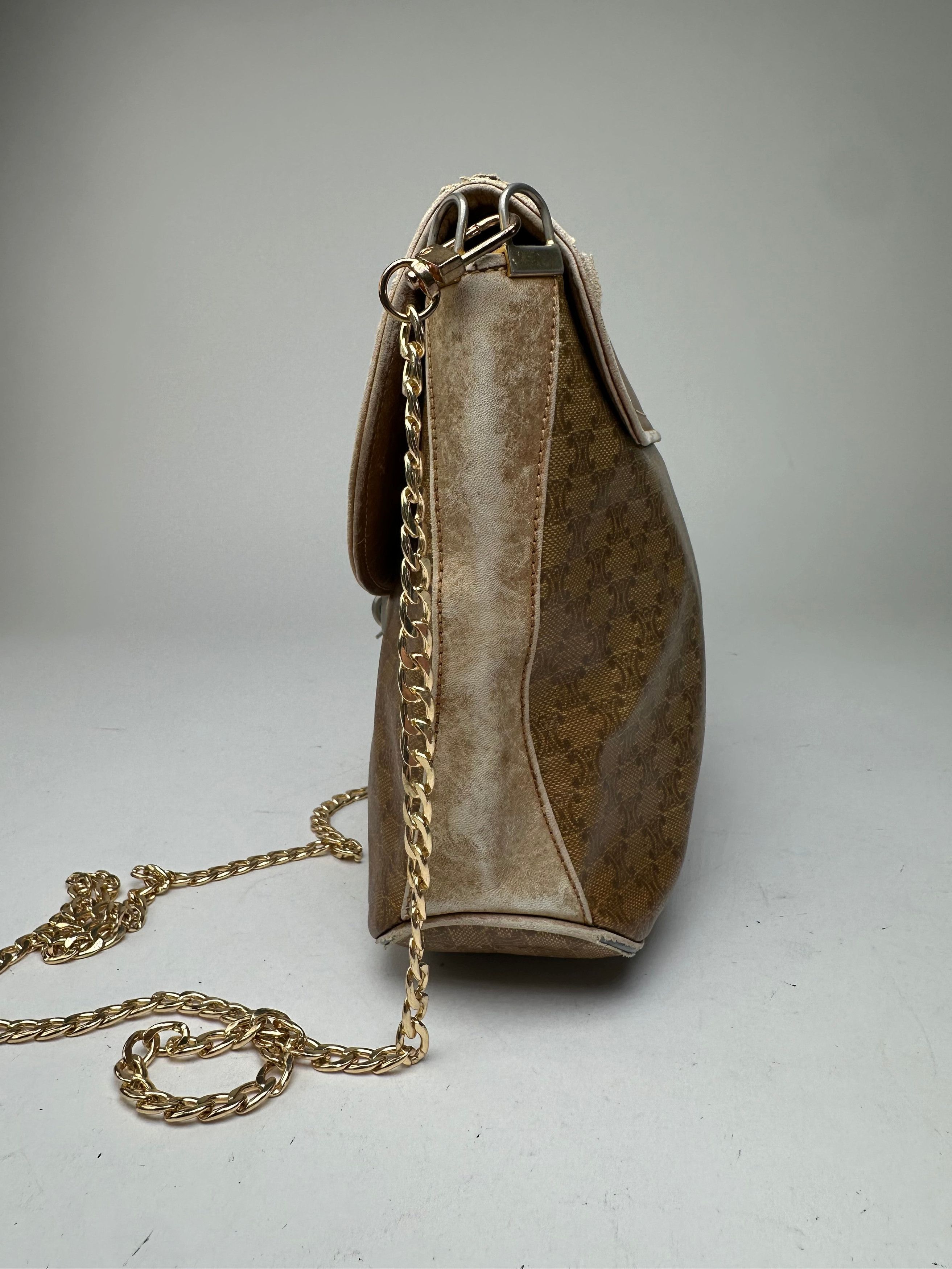 Celine Vintage Paris Triomphe Monogram Chain Leather Bag Brown Size ONE SIZE - 9 Thumbnail