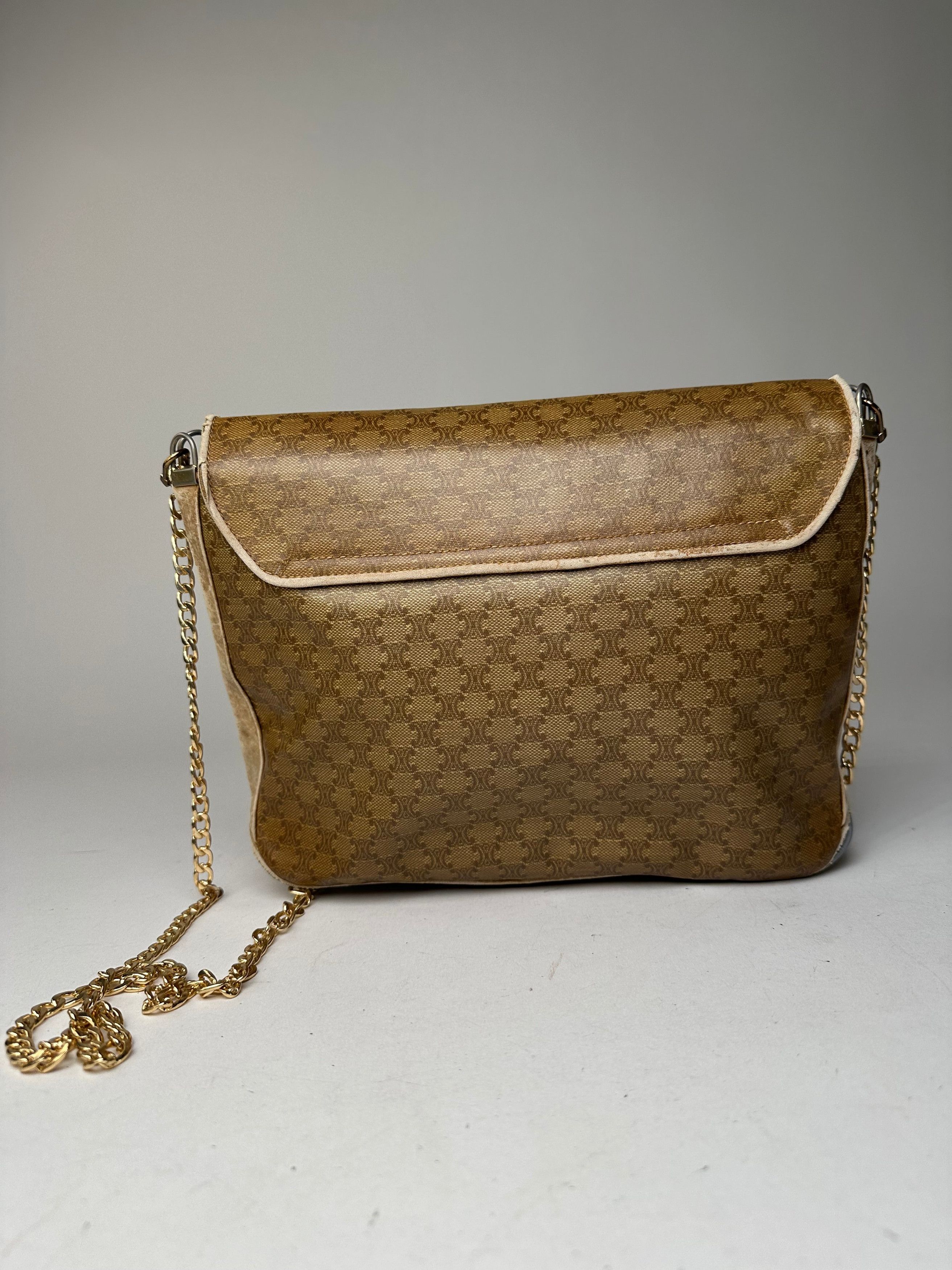 Celine Vintage Paris Triomphe Monogram Chain Leather Bag Brown Size ONE SIZE - 2 Thumbnail