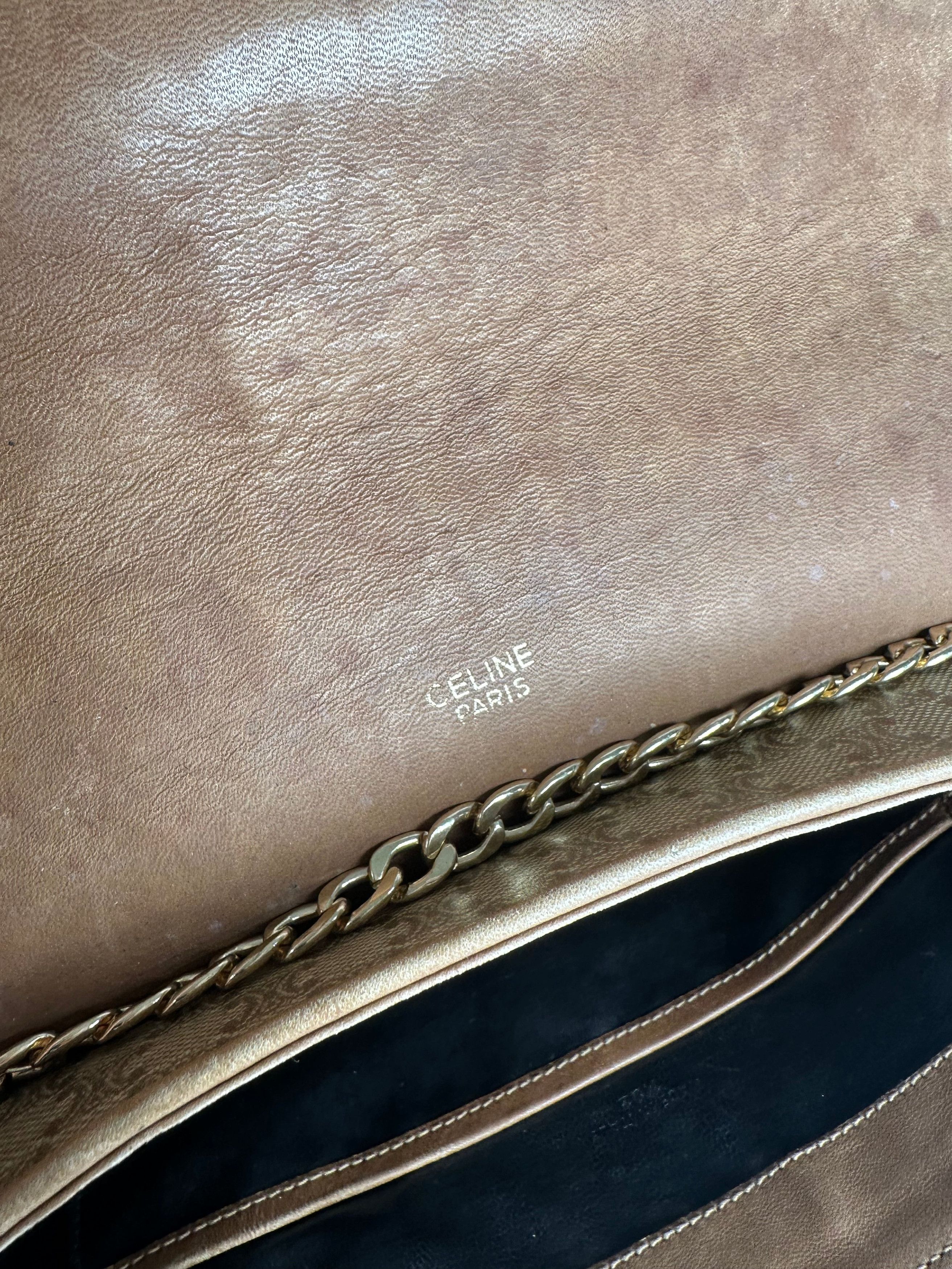 Celine Vintage Paris Triomphe Monogram Chain Leather Bag Brown Size ONE SIZE - 5 Thumbnail