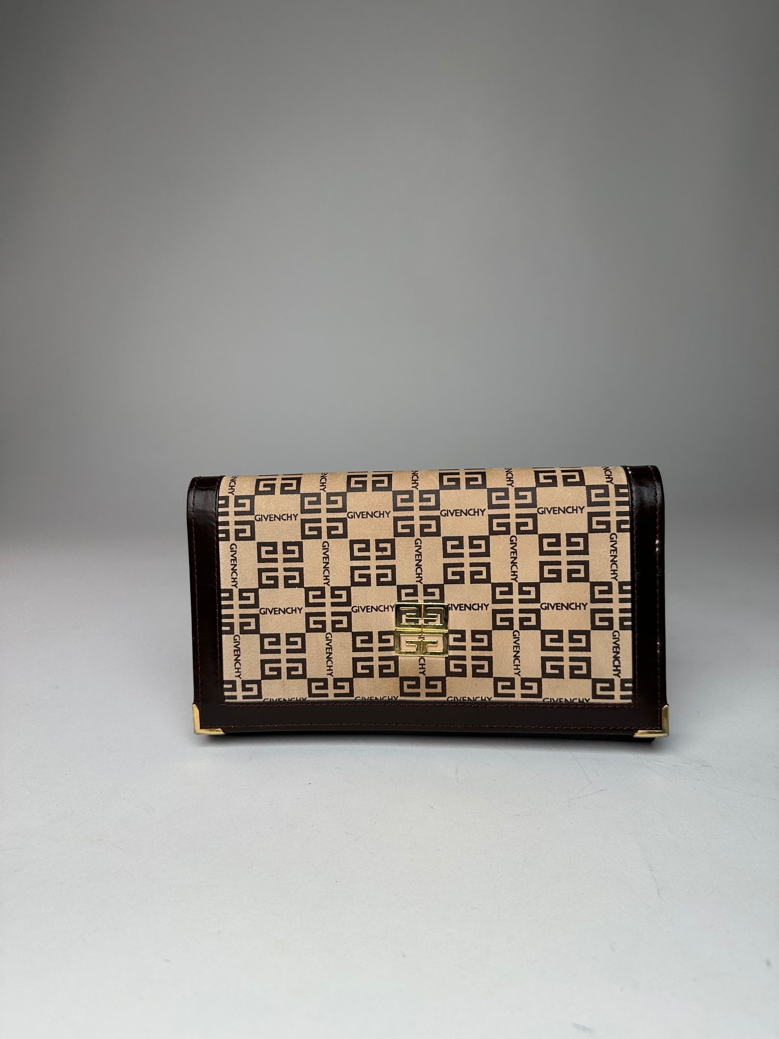 Givenchy Vintage Leather Monogram Clutch Brown Beige Size ONE SIZE - 10 Thumbnail
