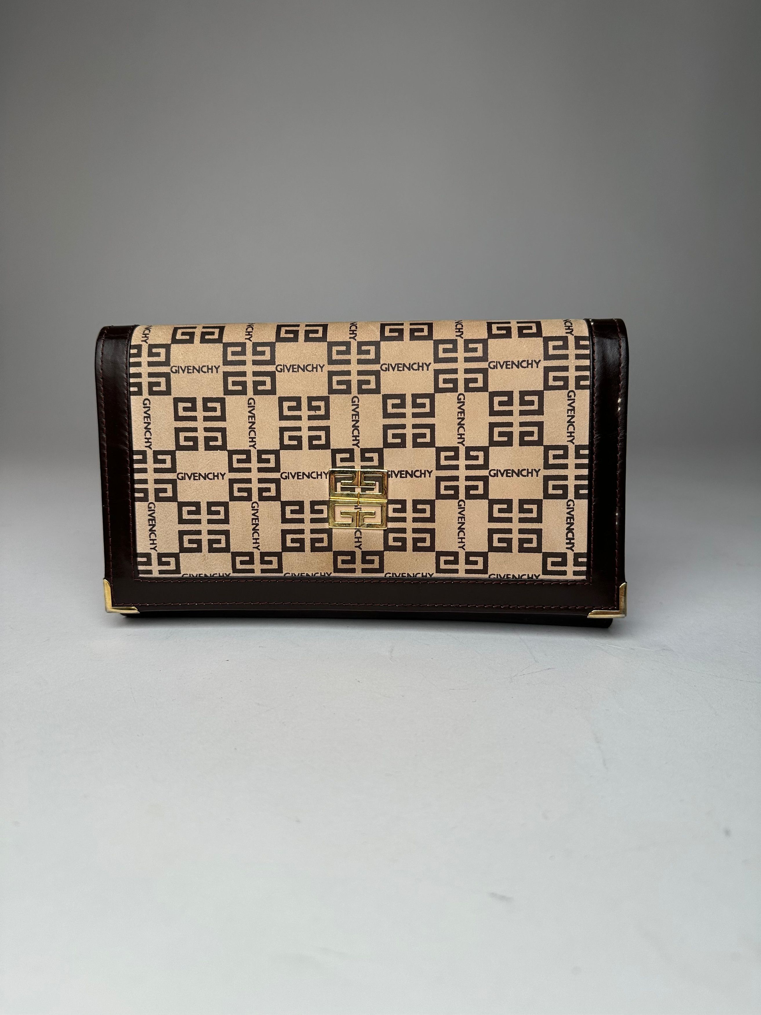 Givenchy Vintage Leather Monogram Clutch Brown Beige Size ONE SIZE - 6 Thumbnail