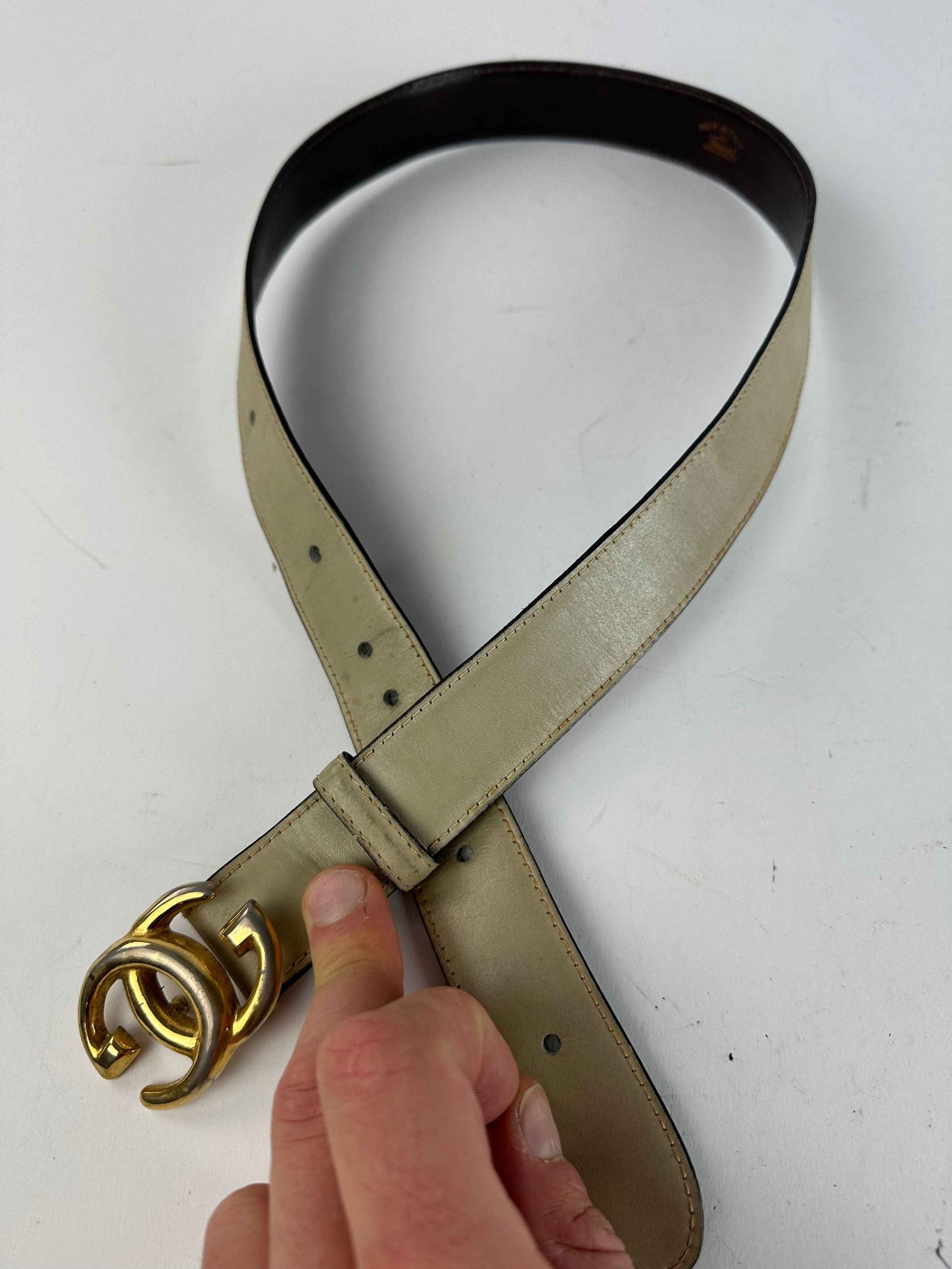 Gucci Vintage GG Leather Belt Grey Size ONE SIZE - 9 Thumbnail