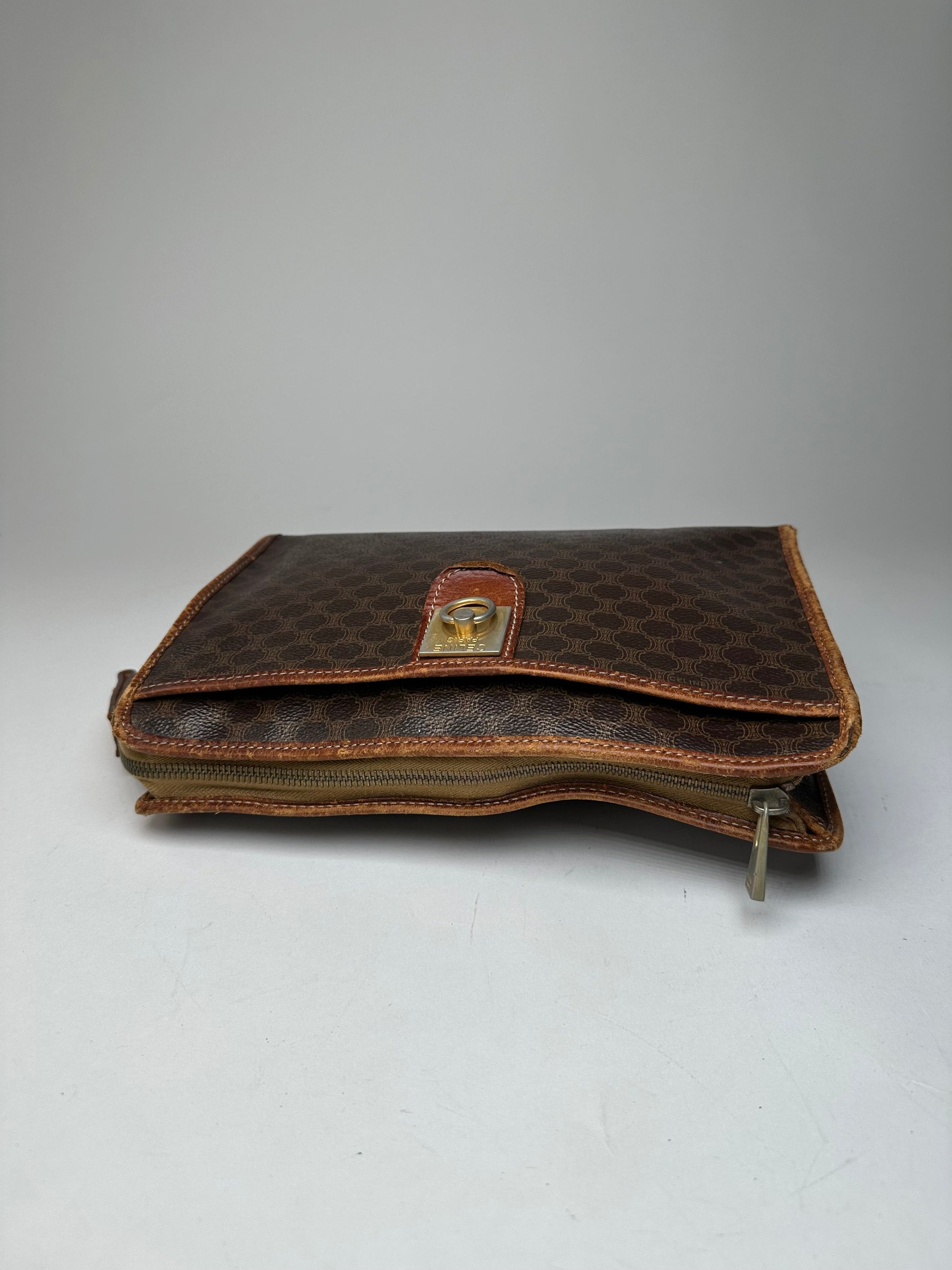 Celine Vintage Paris Triomphe Monogram Leather Clutch Brown Size ONE SIZE - 7 Thumbnail