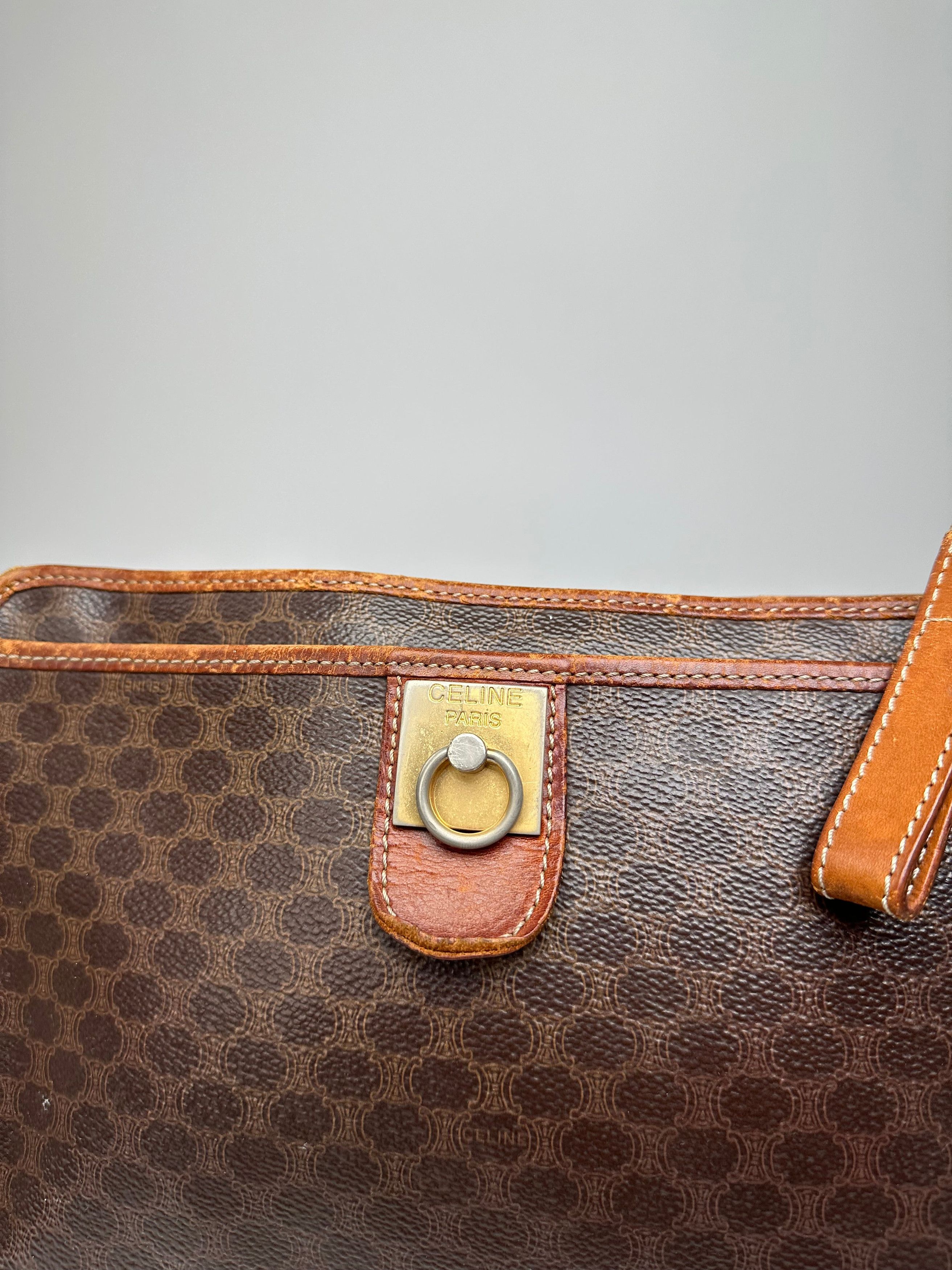 Celine Vintage Paris Triomphe Monogram Leather Clutch Brown Size ONE SIZE - 5 Thumbnail